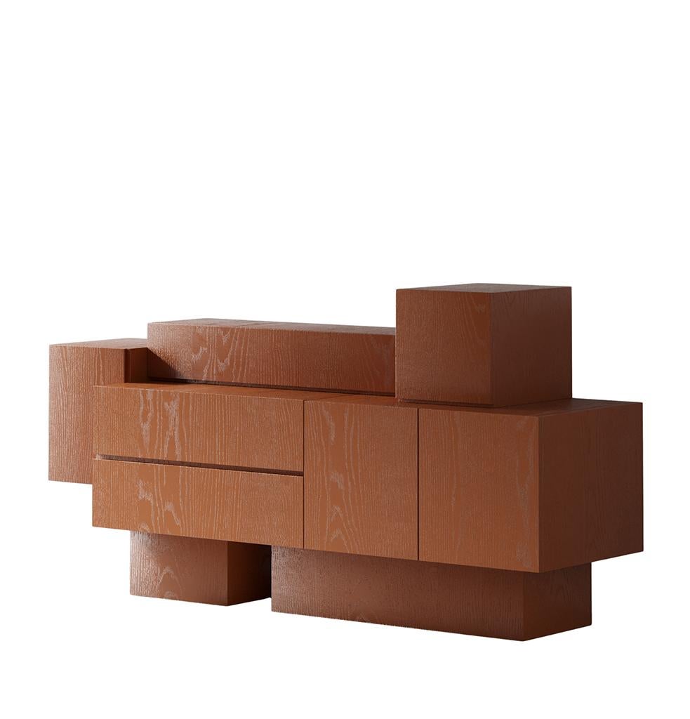 Turco Brik Consol Arancione impiallacciato Oak di Hermhaus in vendita