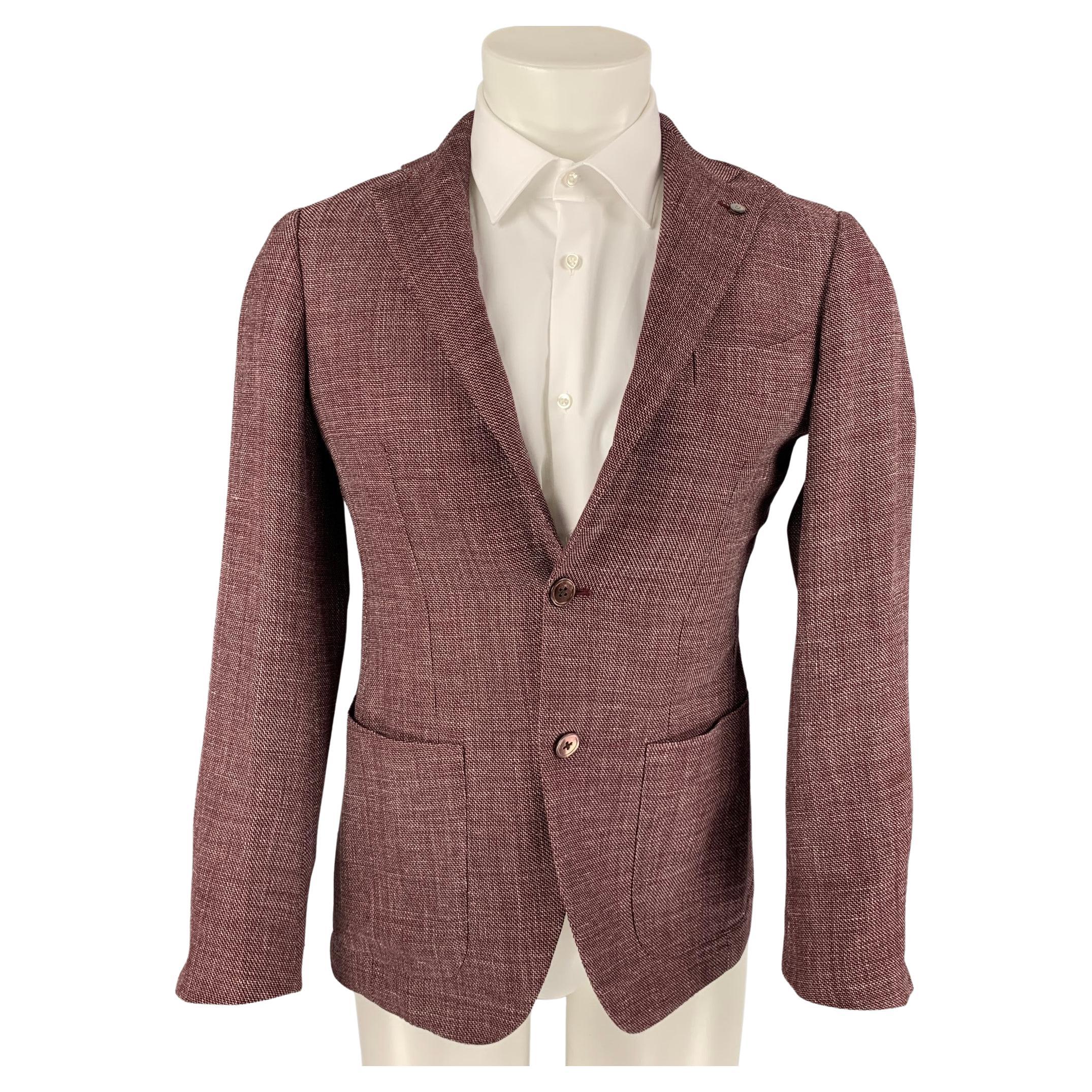 BRILLA Size 34 Burgundy & Pink Woven Single Breasted Sport Coat