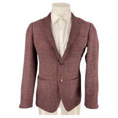 BRILLA Size 34 Burgundy & Pink Woven Single Breasted Sport Coat