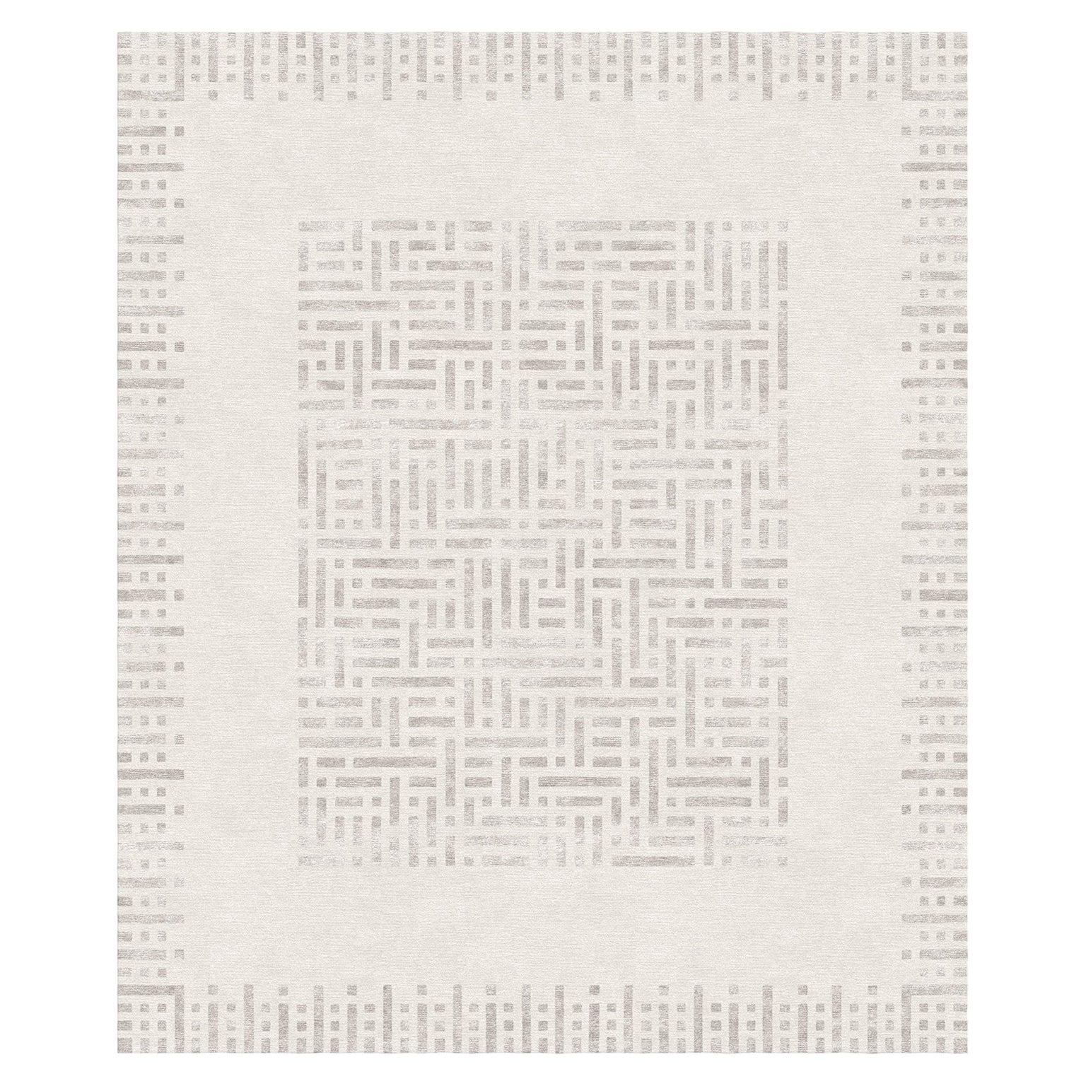 Brillante, Beige Geometric Hand-Knotted Wool Blend-silk Rug For Sale
