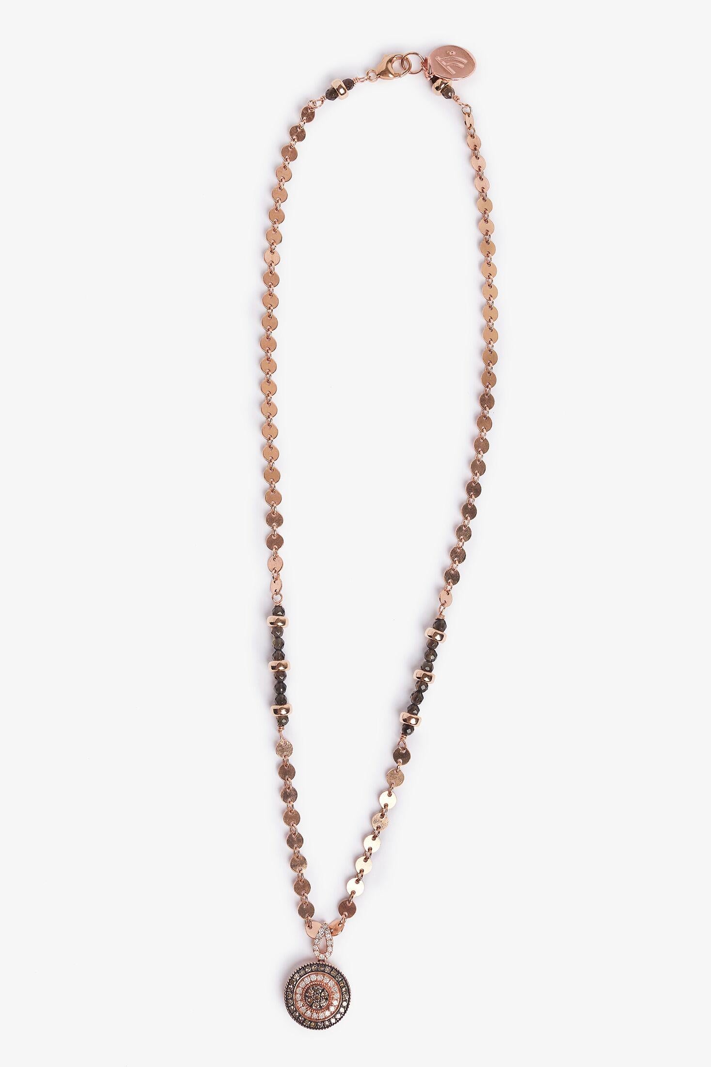 Contemporary Brilliance Brown and White Diamond Rose Gold Necklace For Sale