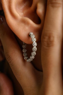 Brilliance Diamond Cluster Hoops Earrings Studded in 14k Solid White Gold