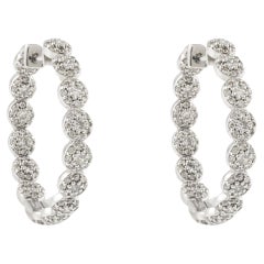 Brilliance Diamond Cluster Hoops Earrings Studded in 14k Solid White Gold