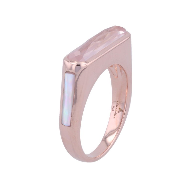 For Sale:  Brilliance Side Band Ring with Rose Quartz + Mother of Pearl in Rose Gold 4