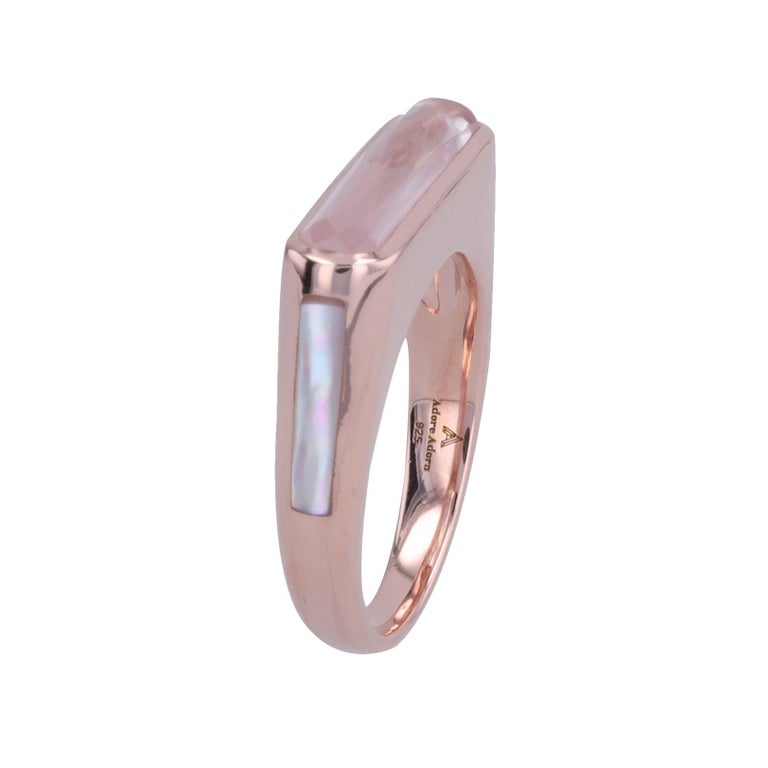 For Sale:  Brilliance Side Band Ring with Rose Quartz + Mother of Pearl in Rose Gold 5