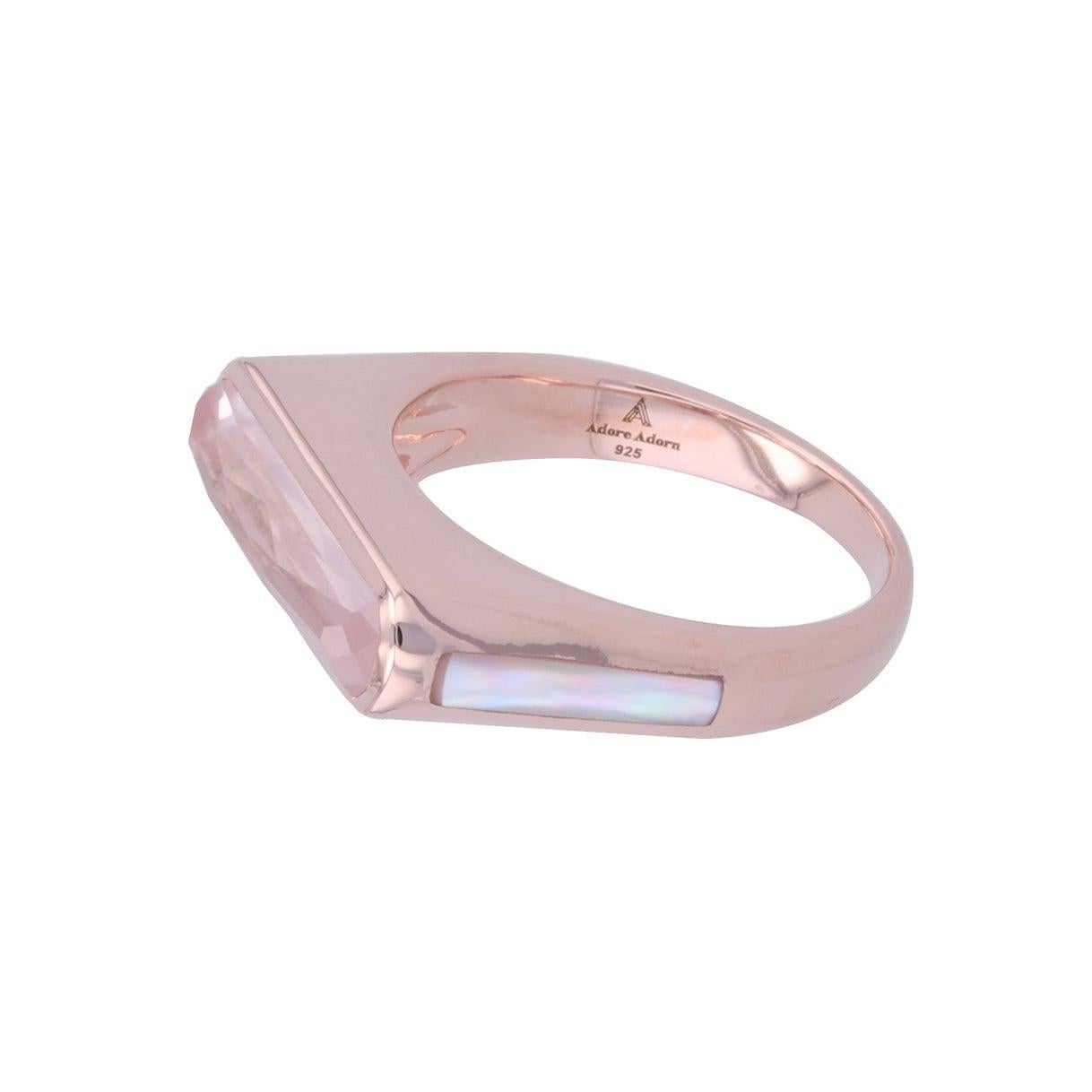 For Sale:  Brilliance Side Band Ring with Rose Quartz + Mother of Pearl in Rose Gold 6