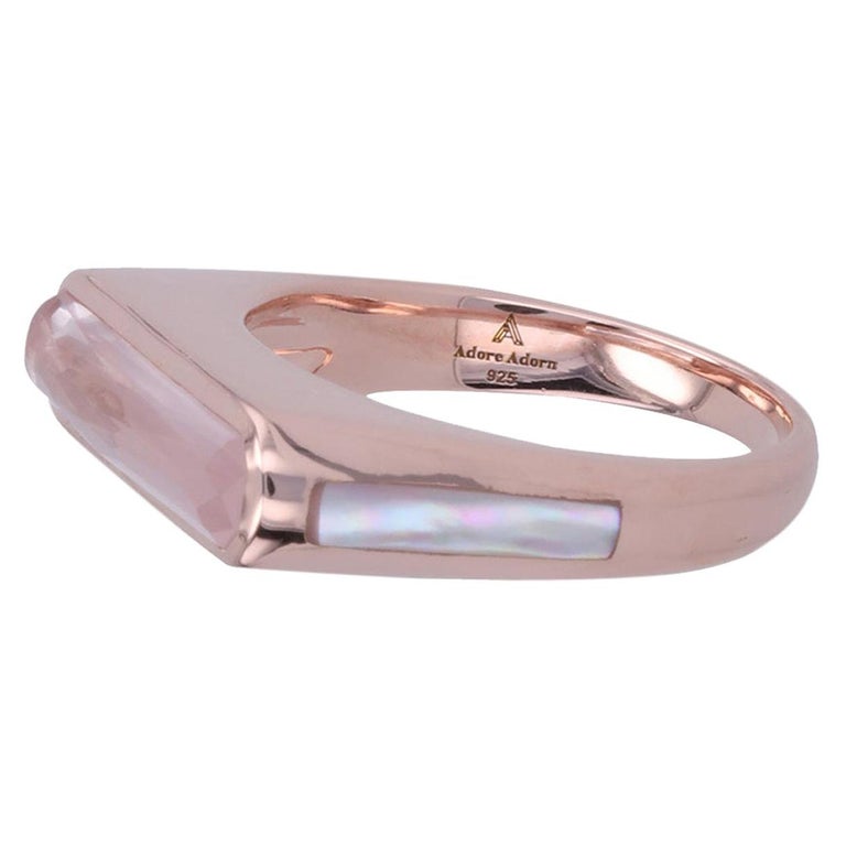 For Sale:  Brilliance Side Band Ring with Rose Quartz + Mother of Pearl in Rose Gold