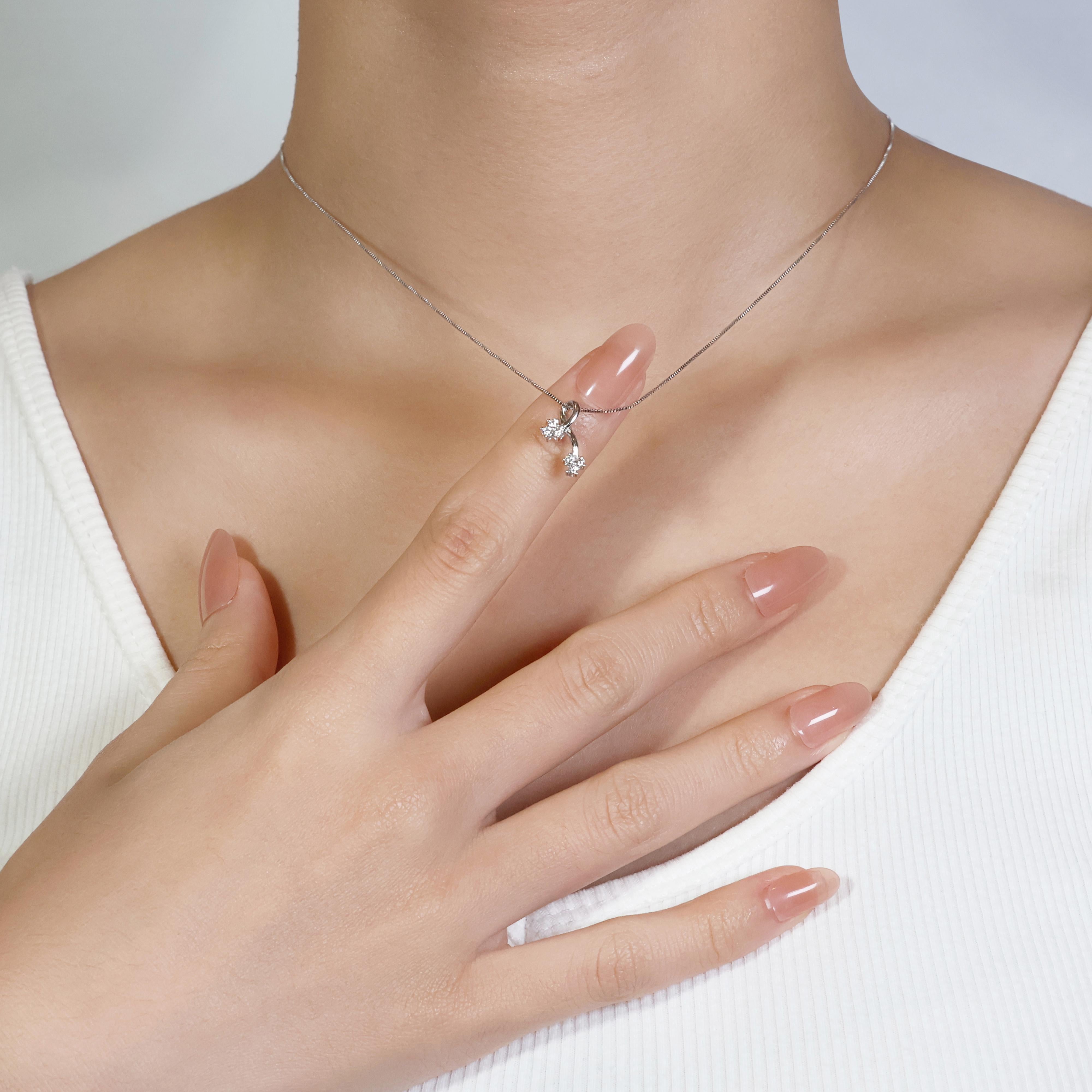 Brilliant 0.12 carat Natural Diamond Necklace in 18K White Gold 4