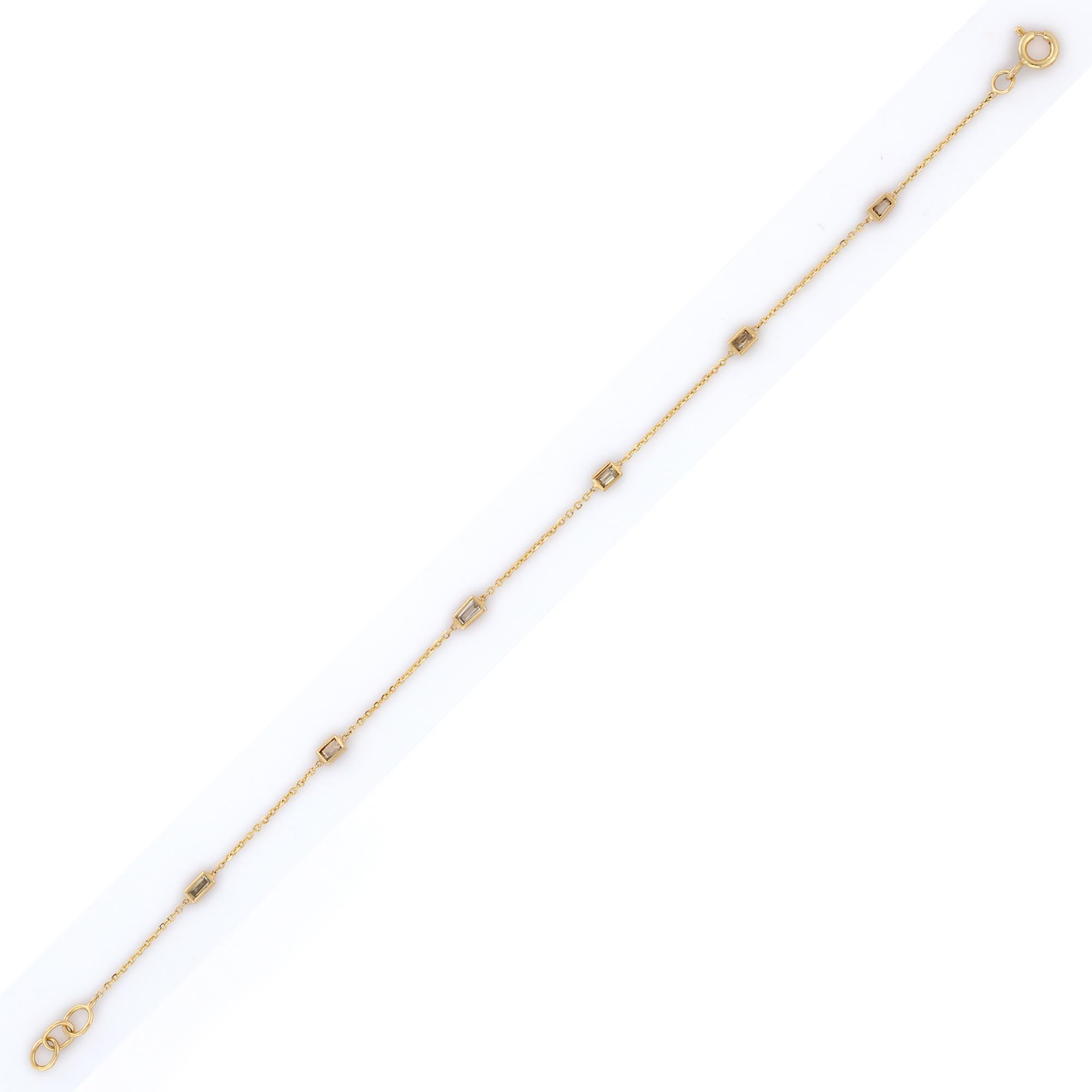 Tapered Baguette Brilliant 0.35 ct Diamond Minimalist Chain Bracelet in 18K Yellow Gold For Sale