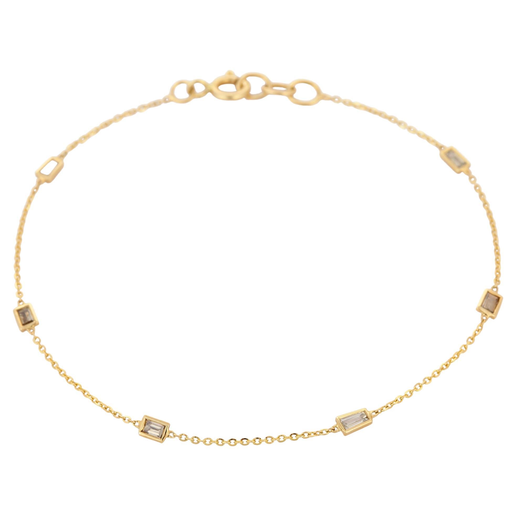 Bracelet  chane minimaliste en or jaune 18 carats avec diamants brillants de 0,35 carat