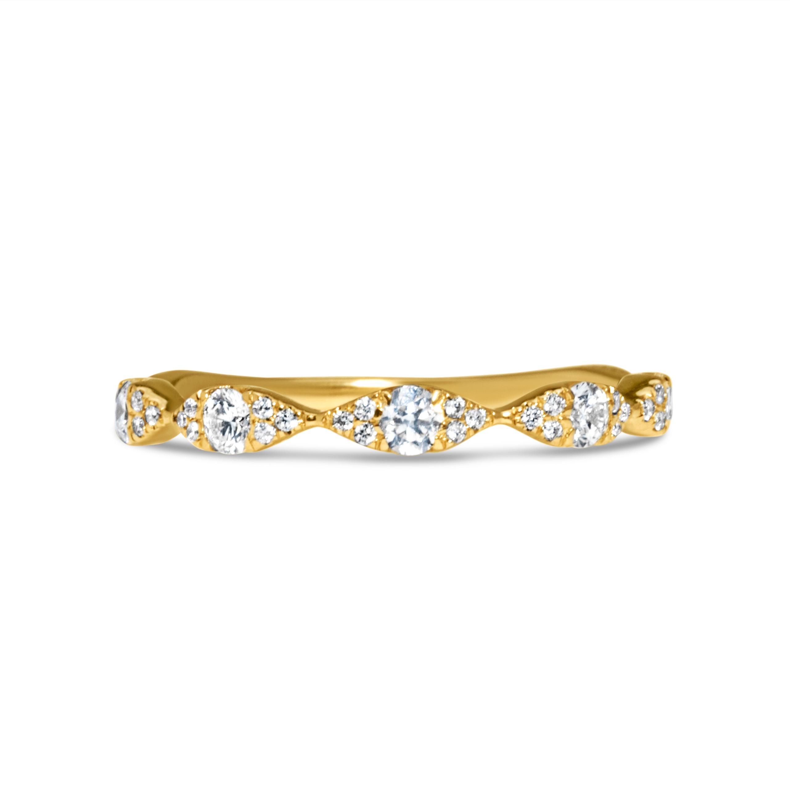 Contemporain Bague en or jaune 14k avec diamant rond Brilliante 0.41 carat F-G, SI en vente