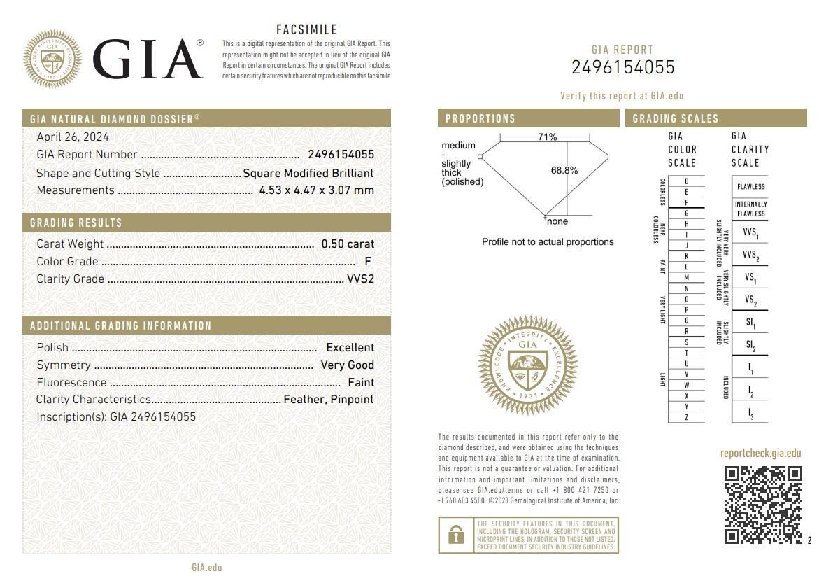 Brilliant 0.50ct Ideal Cut Square Diamond - GIA Certified

Discover timeless beauty with this exquisite 0.50-carat square-shaped diamond. This stunning diamond, offers near-colorless brilliance, ensuring it shines with exceptional radiance. The
