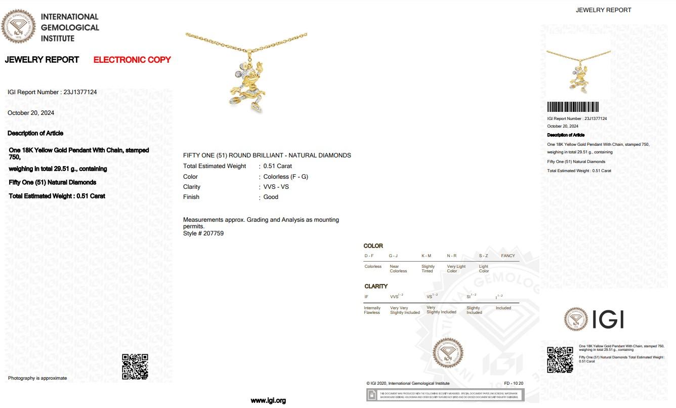 Women's Brilliant 0.51ct Diamonds Necklace with Pendant in 18k Yellow Gold For Sale