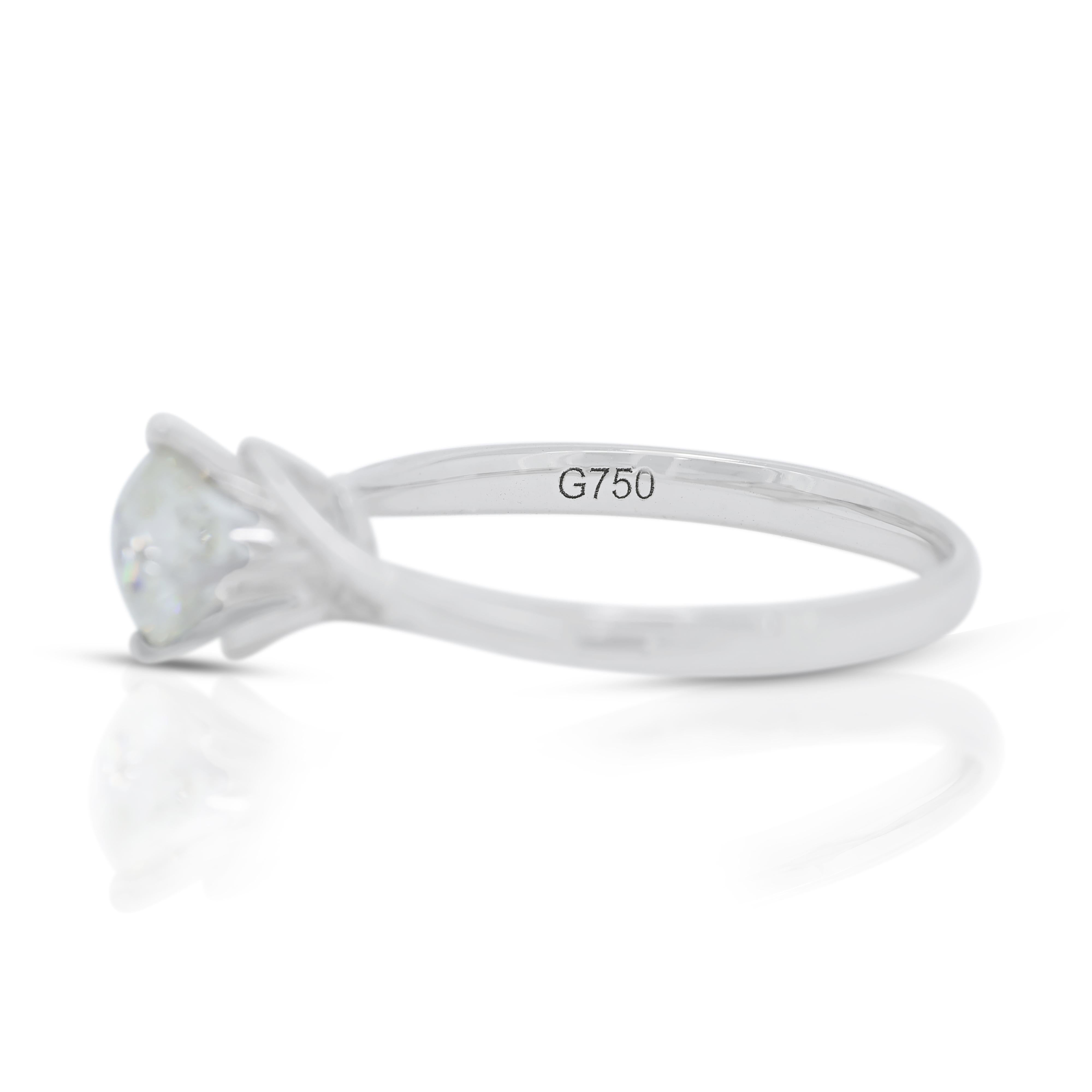 Taille ronde Bague solitaire brillante de 0,51 carat en or blanc 18 carats en vente