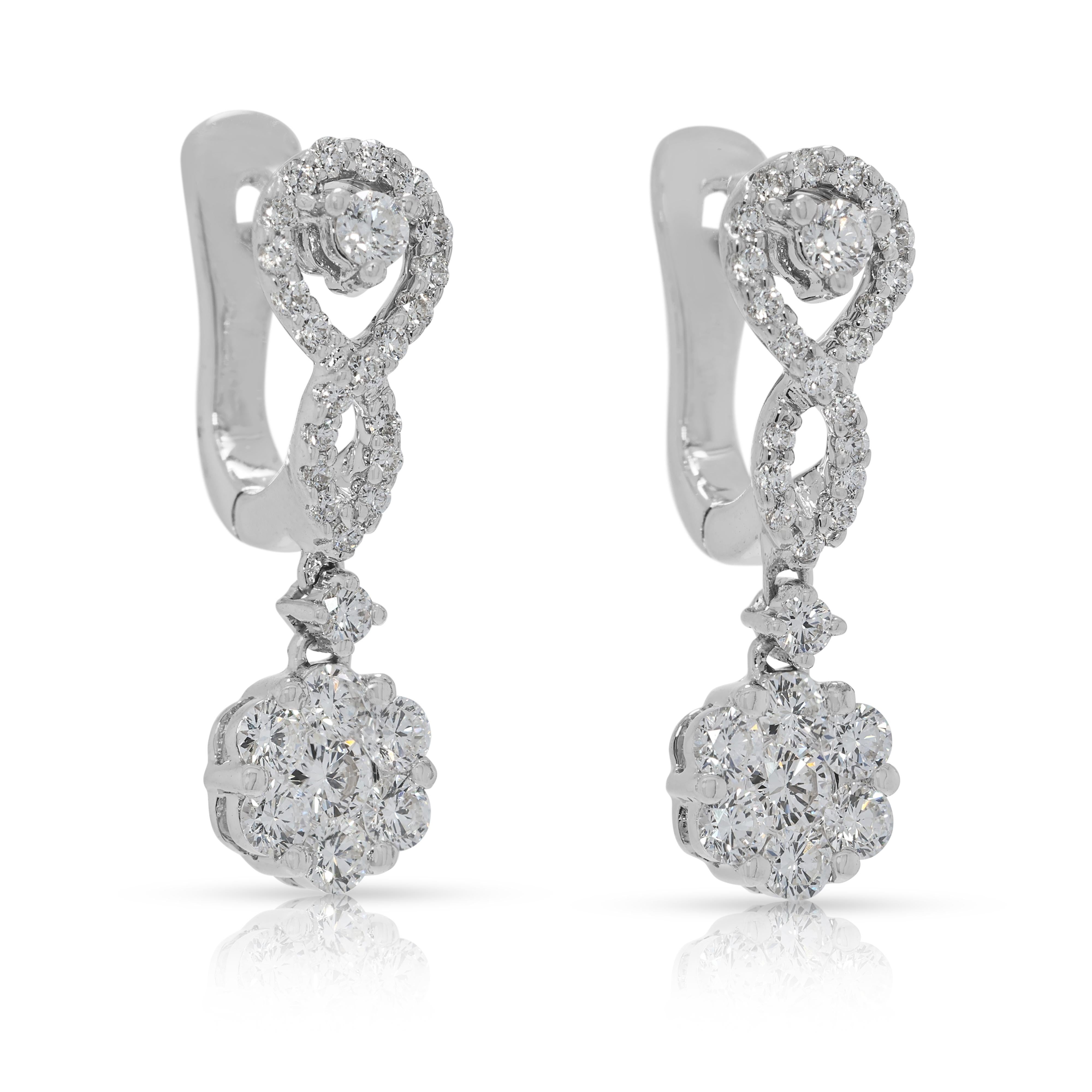 Taille ronde Boucles d'oreilles pendantes en or blanc 18 carats avec diamant Brilliante 0.58ct en vente
