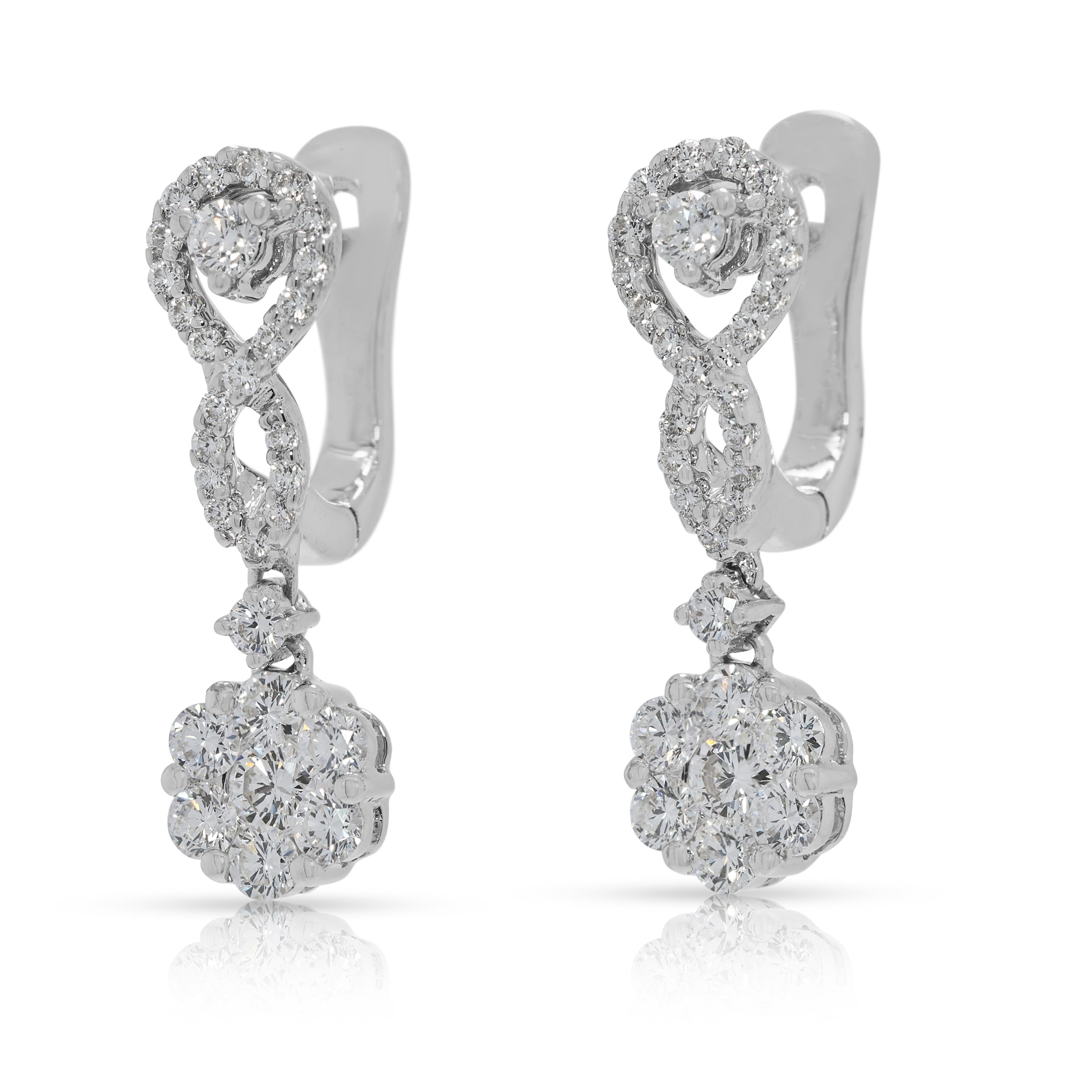 Boucles d'oreilles pendantes en or blanc 18 carats avec diamant Brilliante 0.58ct Excellent état - En vente à רמת גן, IL