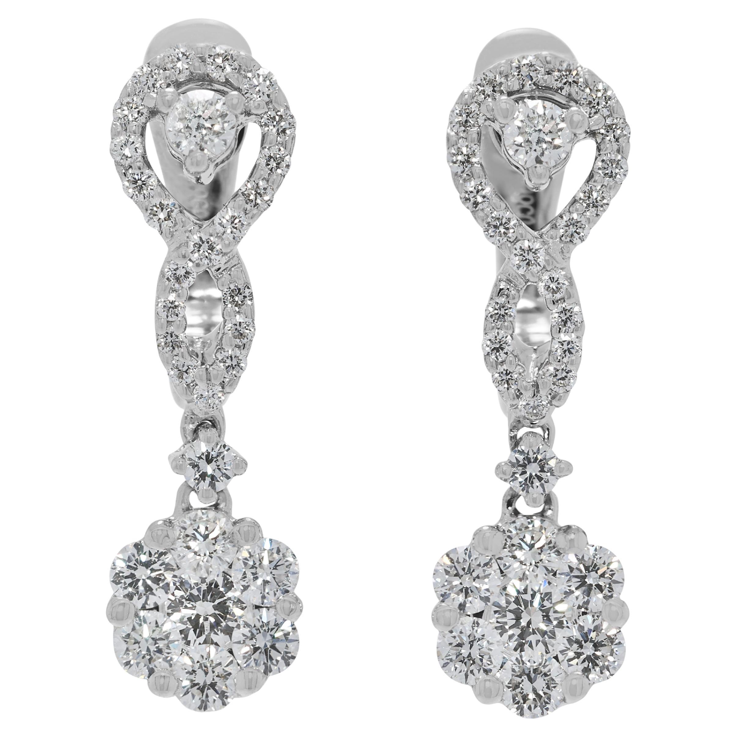 Orecchini a goccia con diamante brillante da 0,58 carati in oro bianco 18 carati