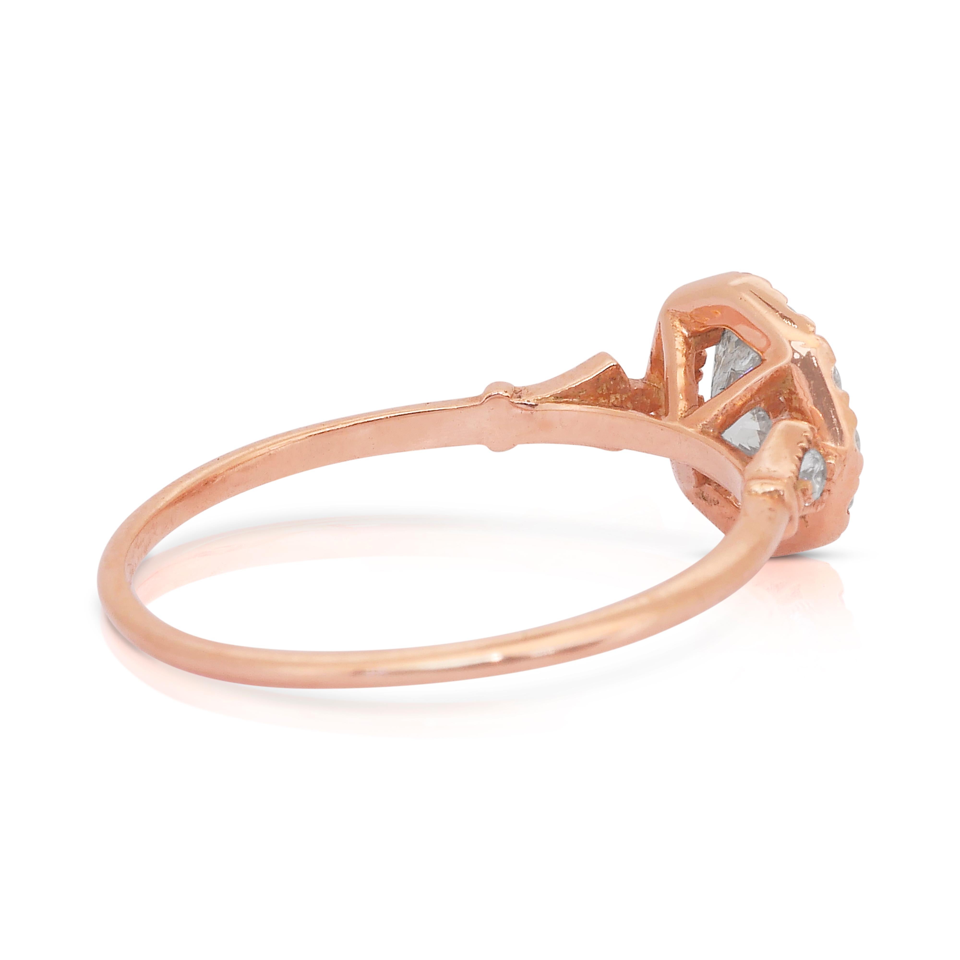 Round Cut Brilliant 0.74ct Diamonds Halo Ring in 14k Rose Gold - IGI Certified
