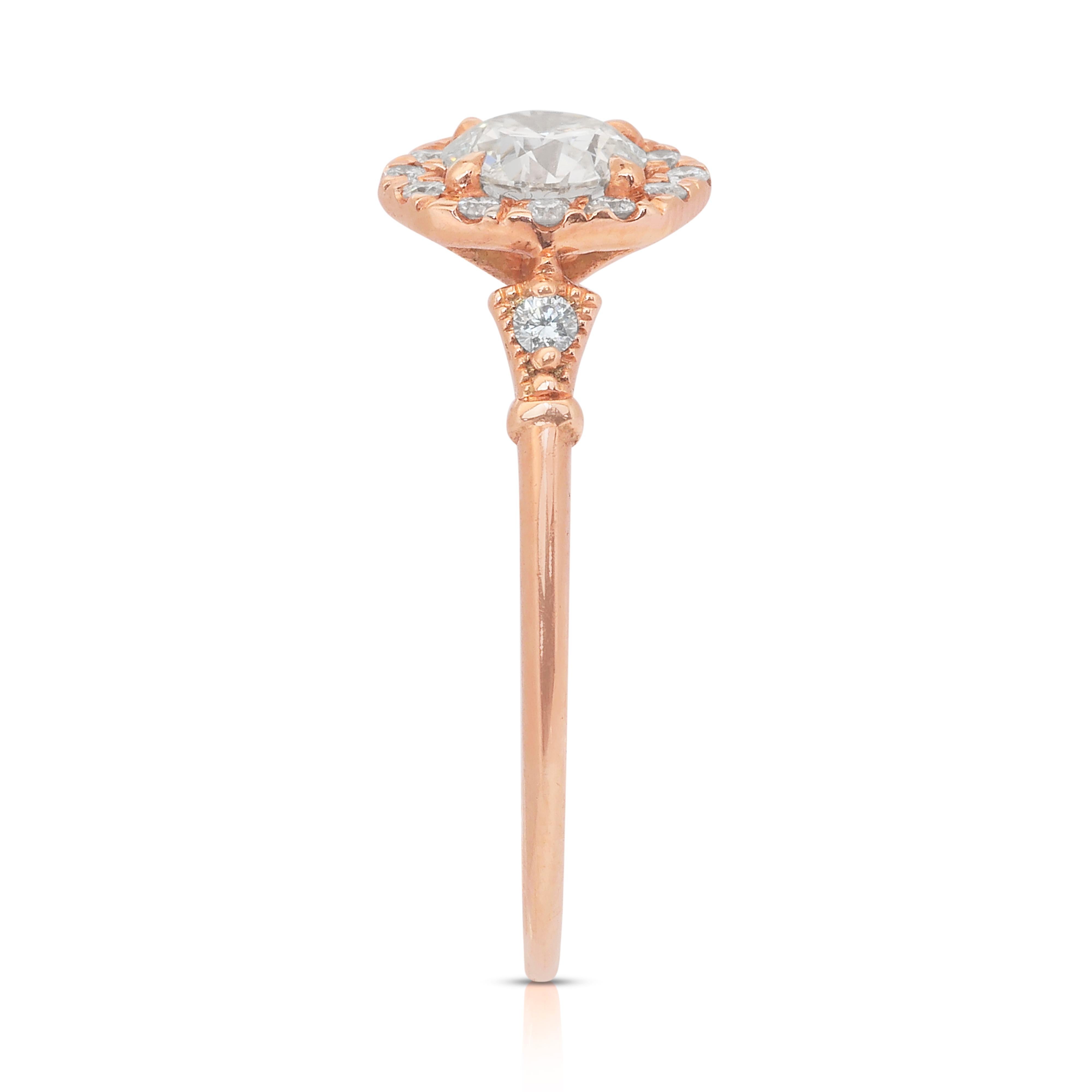 Brilliant 0.74ct Diamonds Halo Ring in 14k Rose Gold - IGI Certified 1