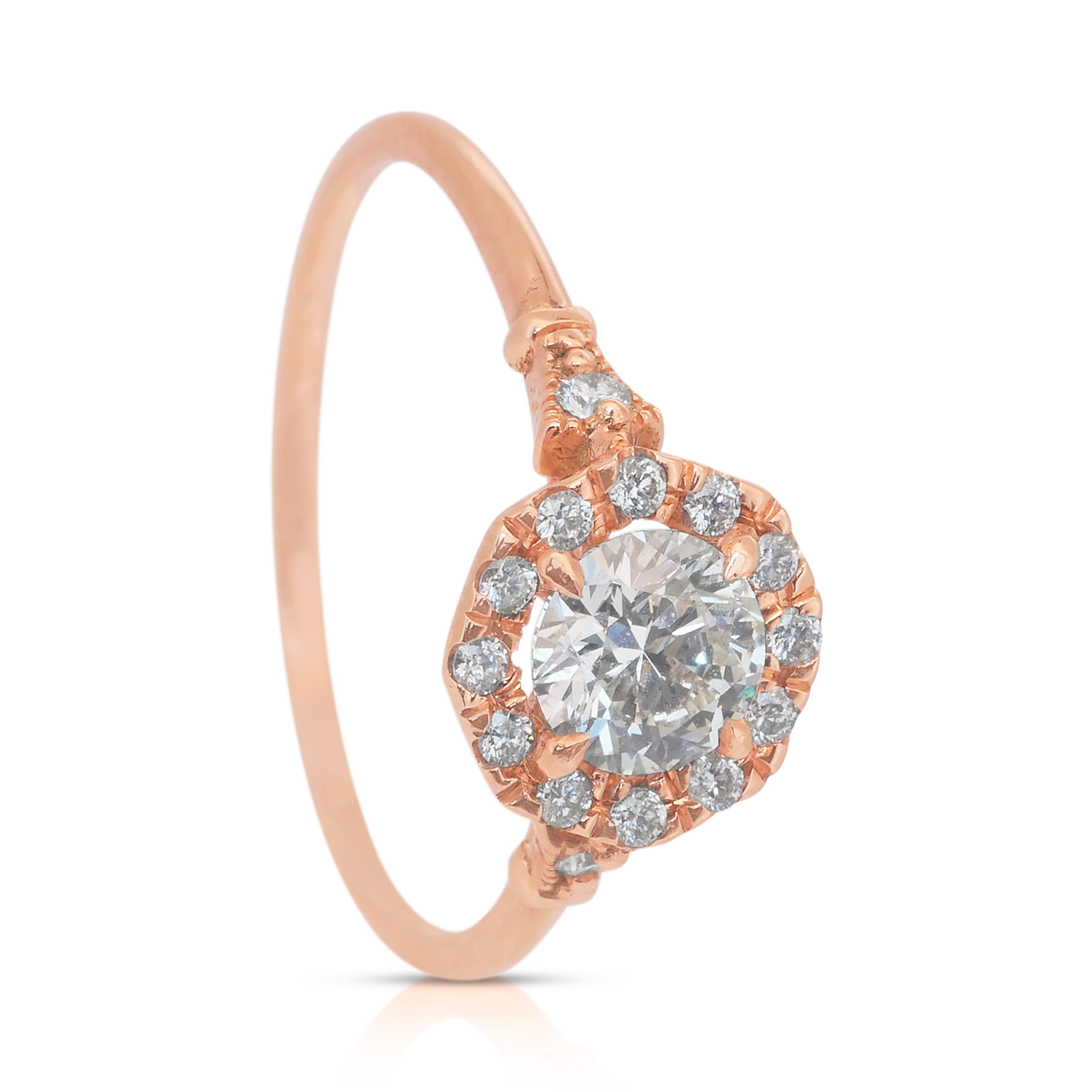 Brilliant 0.74ct Diamonds Halo Ring in 14k Rose Gold - IGI Certified 2