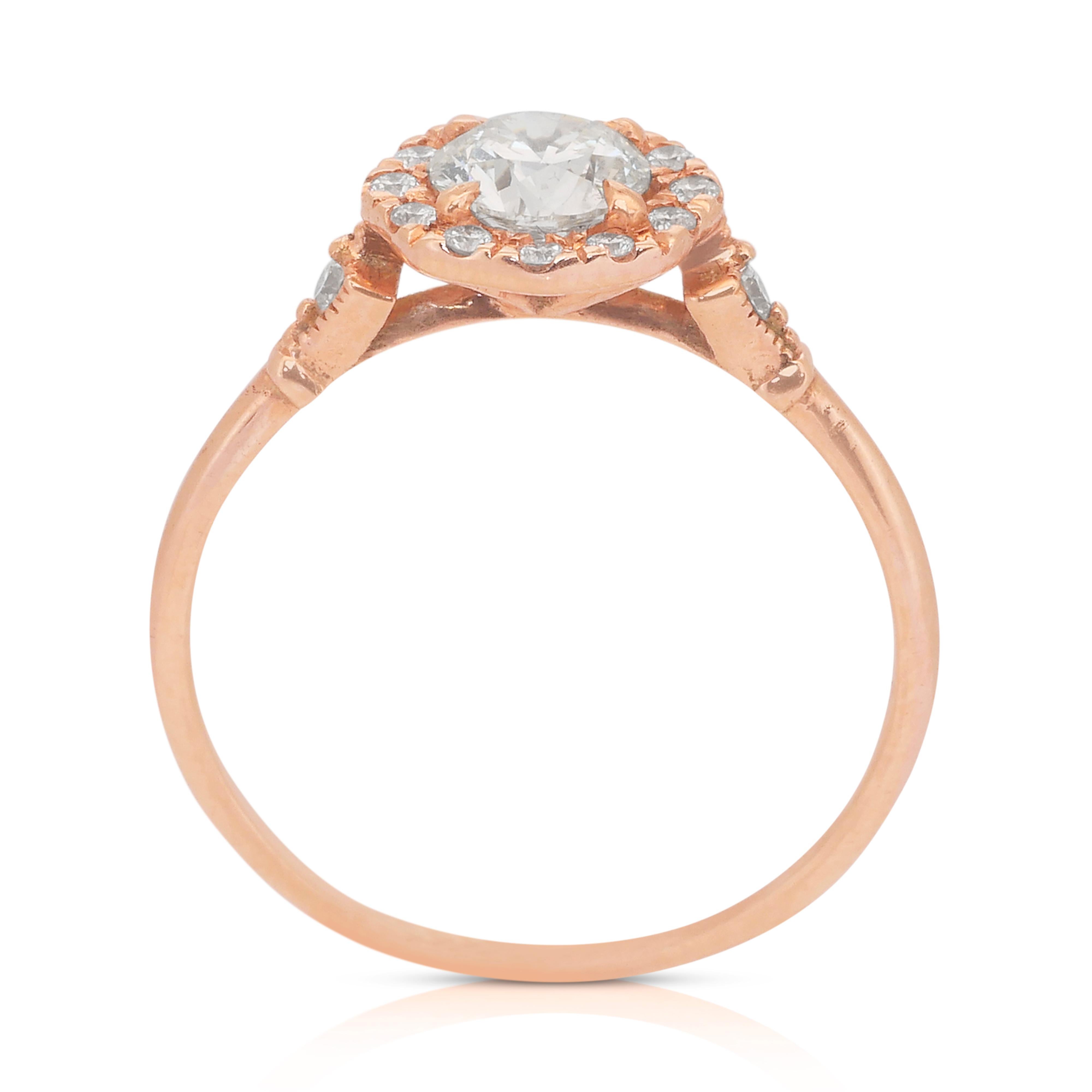 Brilliant 0.74ct Diamonds Halo Ring in 14k Rose Gold - IGI Certified 3
