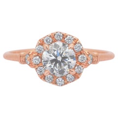 Brilliant 0.74ct Diamonds Halo Ring in 14k Rose Gold - IGI Certified