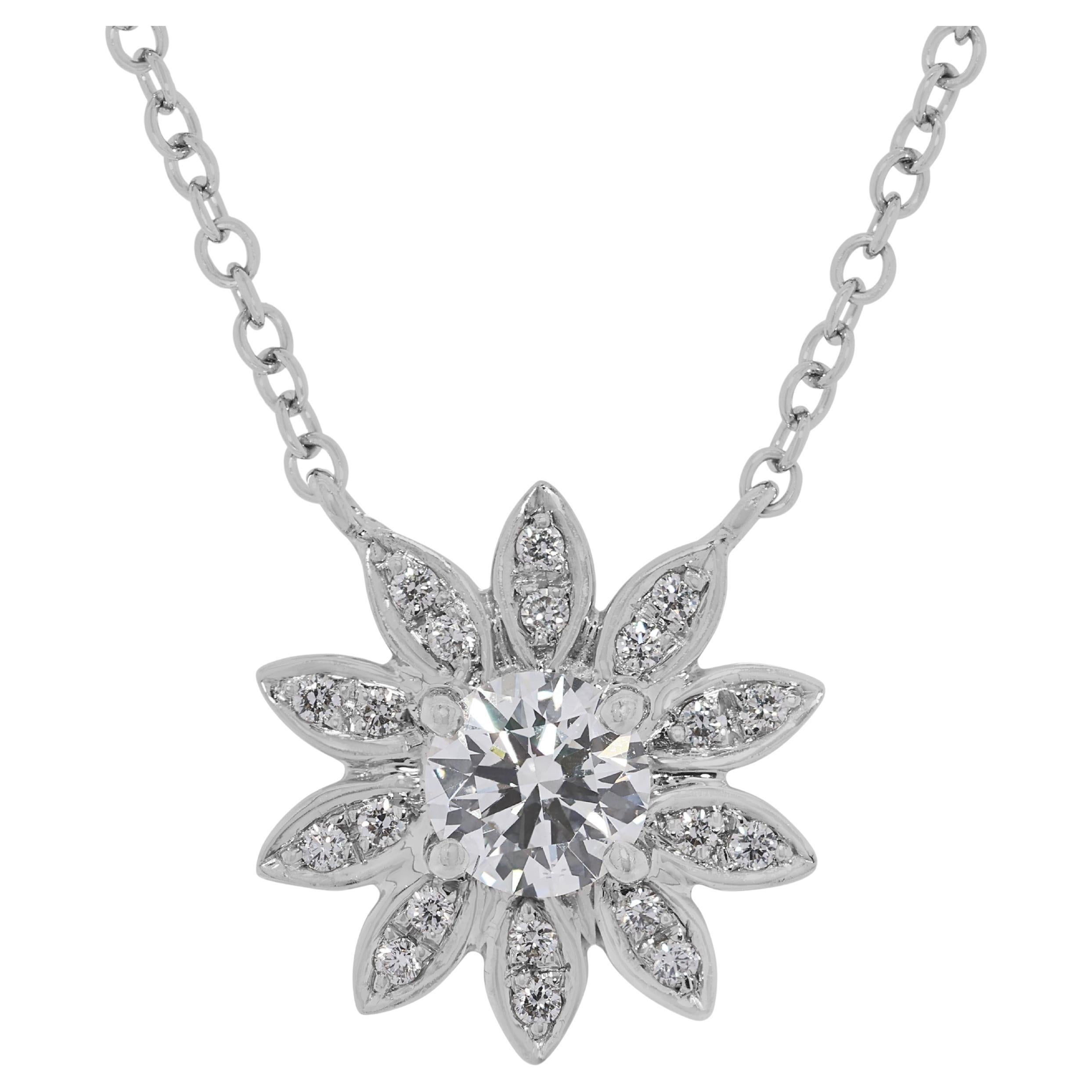 Brilliant 0.75ct Diamond Flower Necklace in 18K White Gold - GIA-Certified