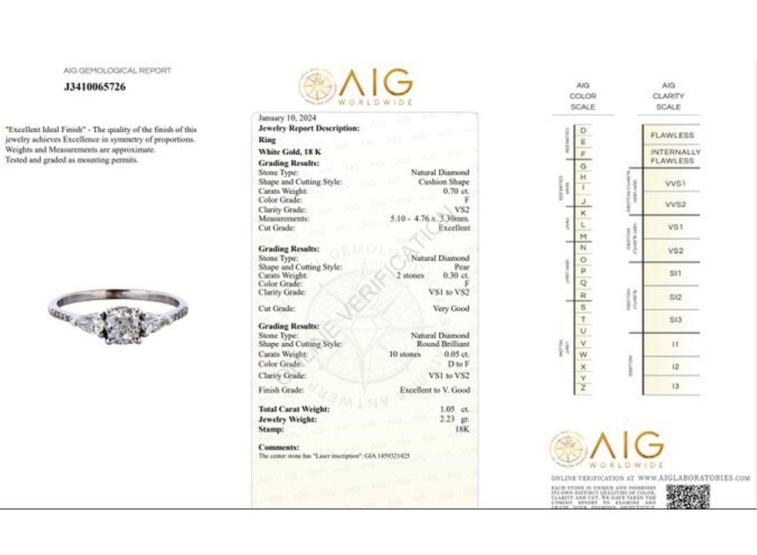 Brilliant 0.7ct Cushion Cut Diamond Ring in 18K White Gold 4