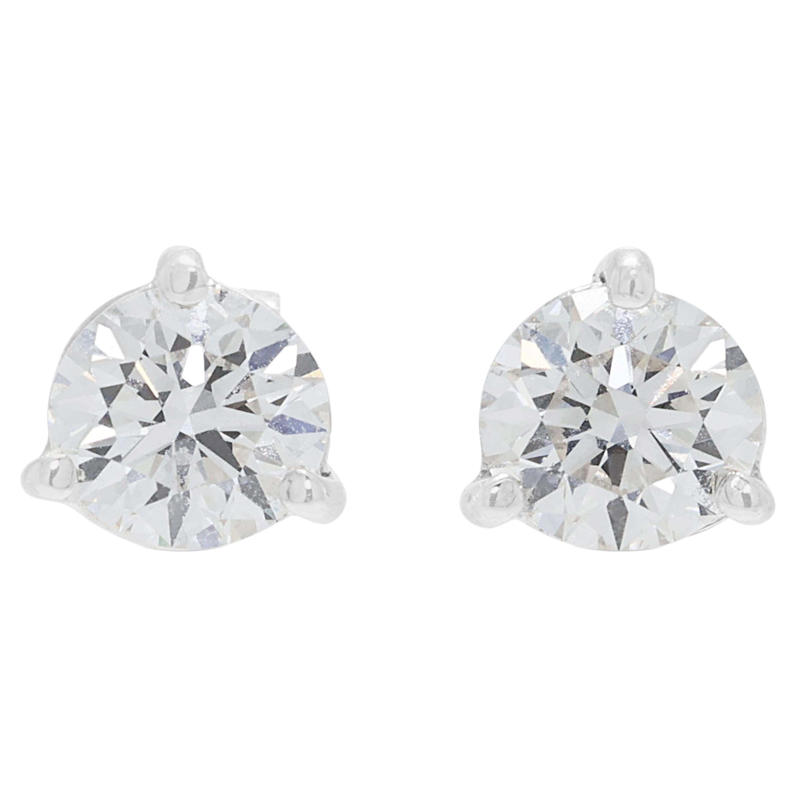 Brilliant 0.86ct Natural Diamond Stud Earrings in 18K White Gold