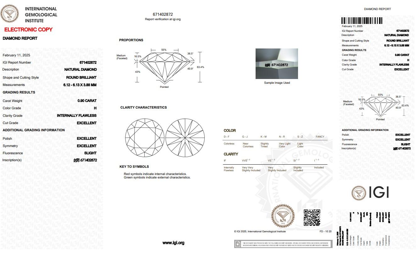 Brillant 0.90ct dreifach exzellenter Idealschliff rund geformter Diamant - IGI zertifiziert (Rundschliff)