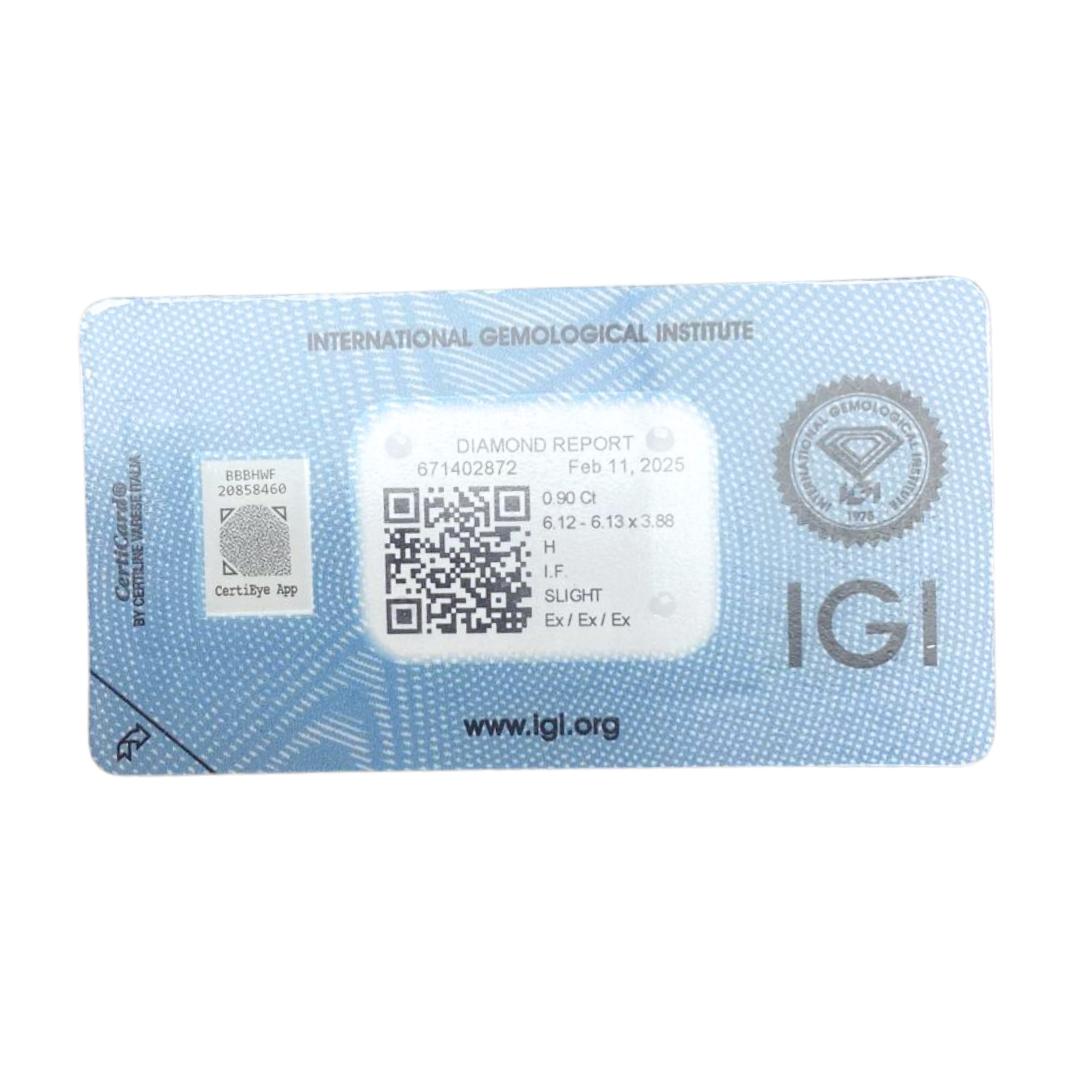 Brillant 0.90ct dreifach exzellenter Idealschliff rund geformter Diamant - IGI zertifiziert 2