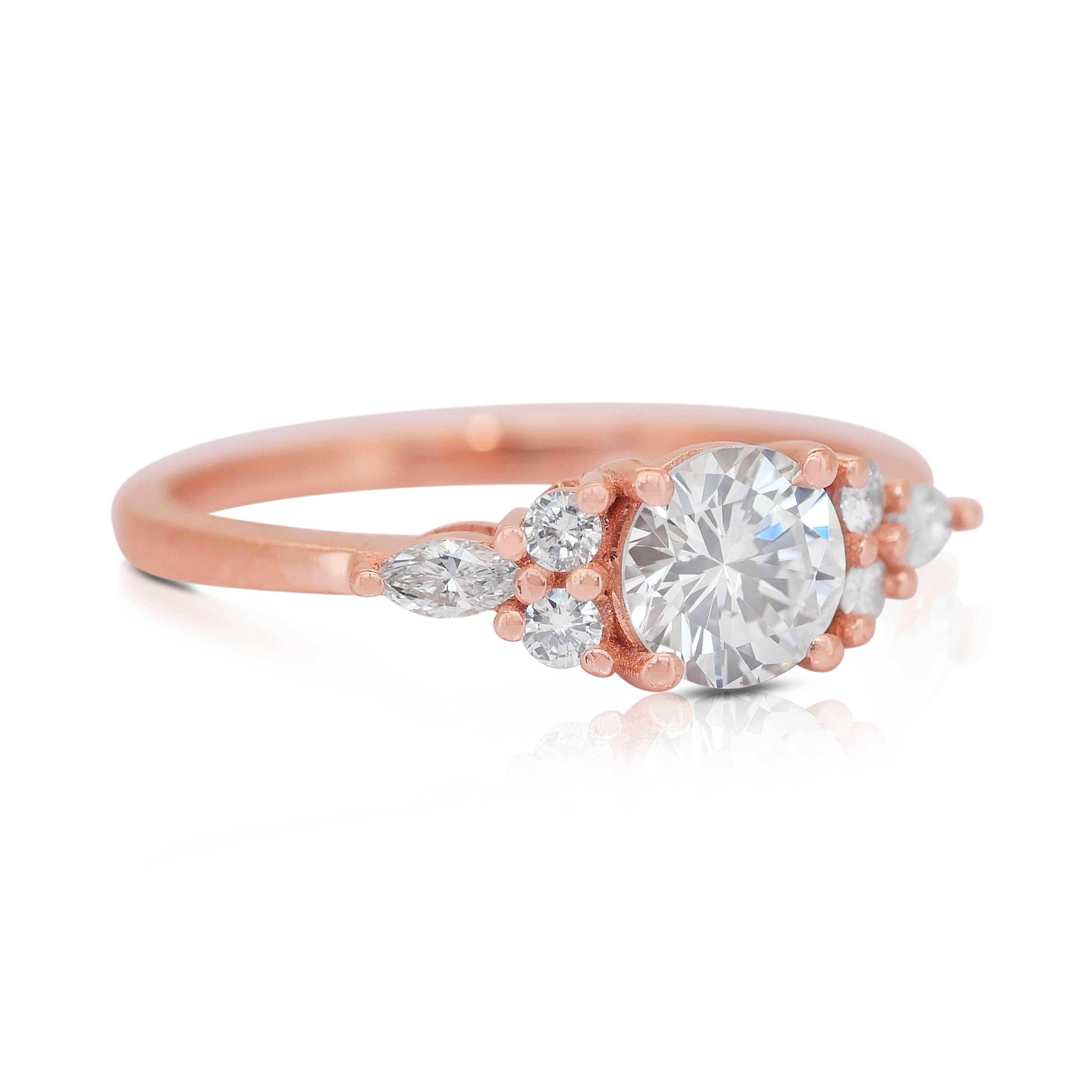 Brilliant 0.97ct Diamonds Pave Ring in 18k Rose Gold - IGI Certified

Indulge in the brilliance of this enchanting 18k rose gold diamond pavé ring, a masterpiece of elegance and sophistication. At its center, a 0.75ct round-cut diamond radiates