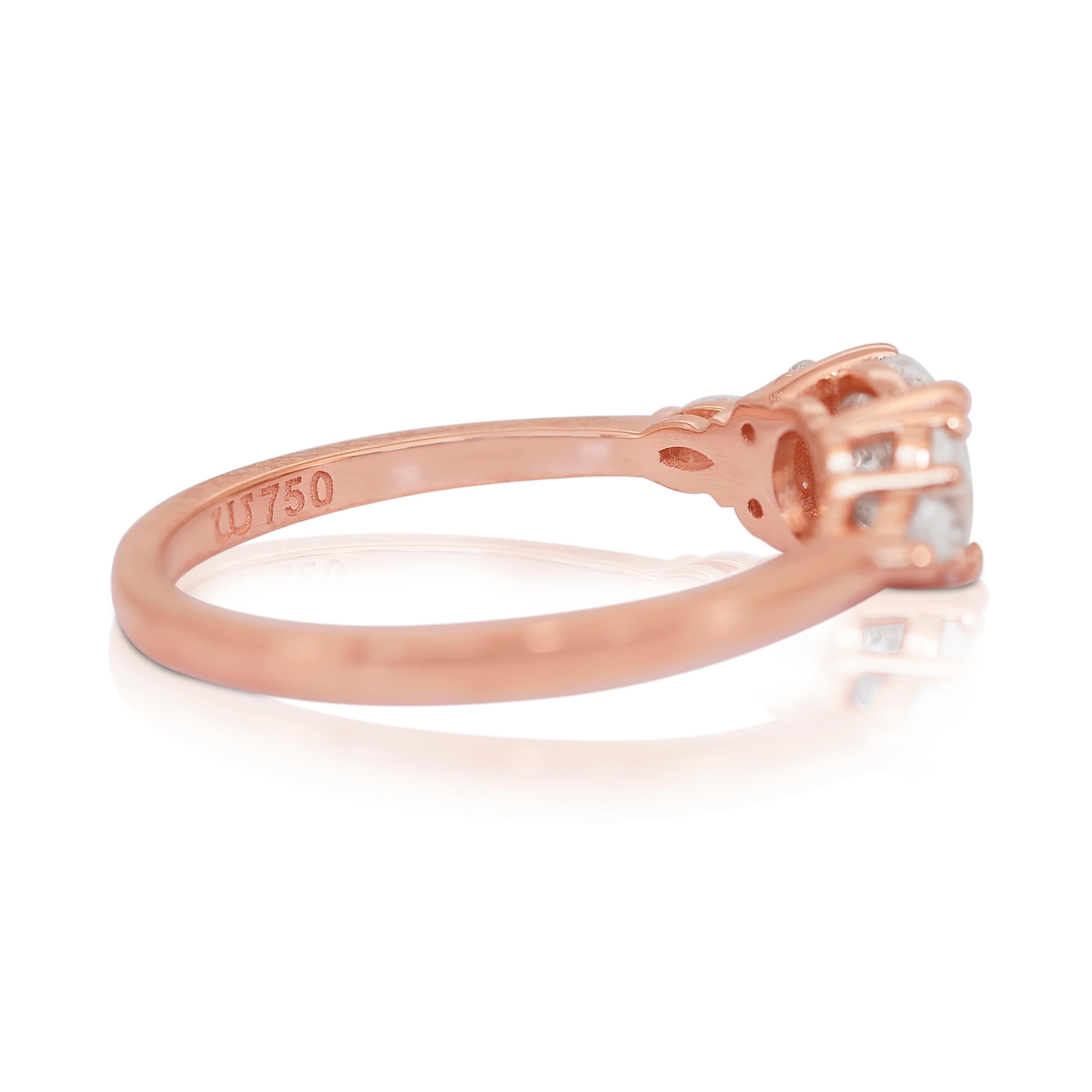 Round Cut Brilliant 0.97ct Diamonds Pave Ring in 18k Rose Gold - IGI Certified For Sale