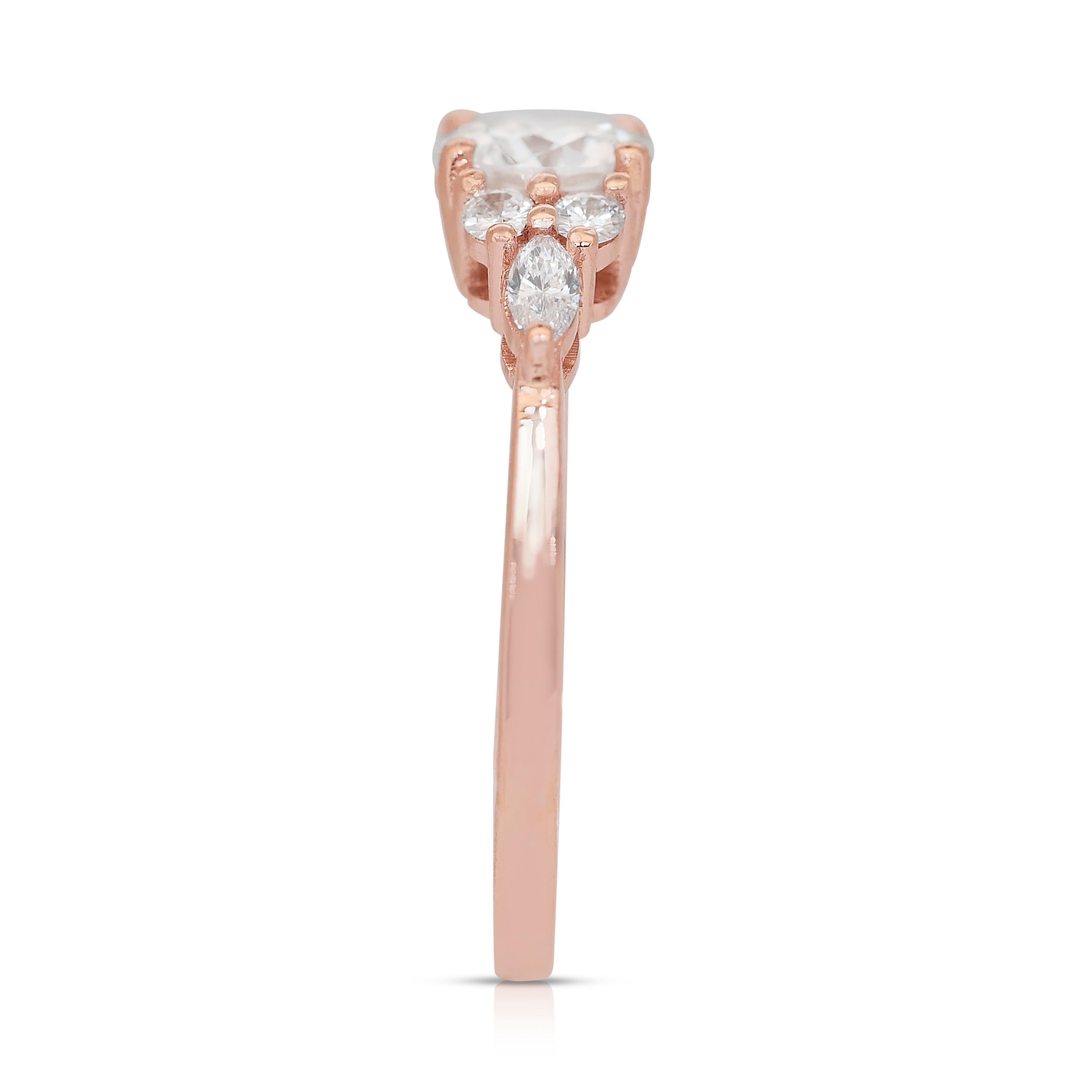 Brilliant 0.97ct Diamonds Pave Ring in 18k Rose Gold - IGI Certified For Sale 1