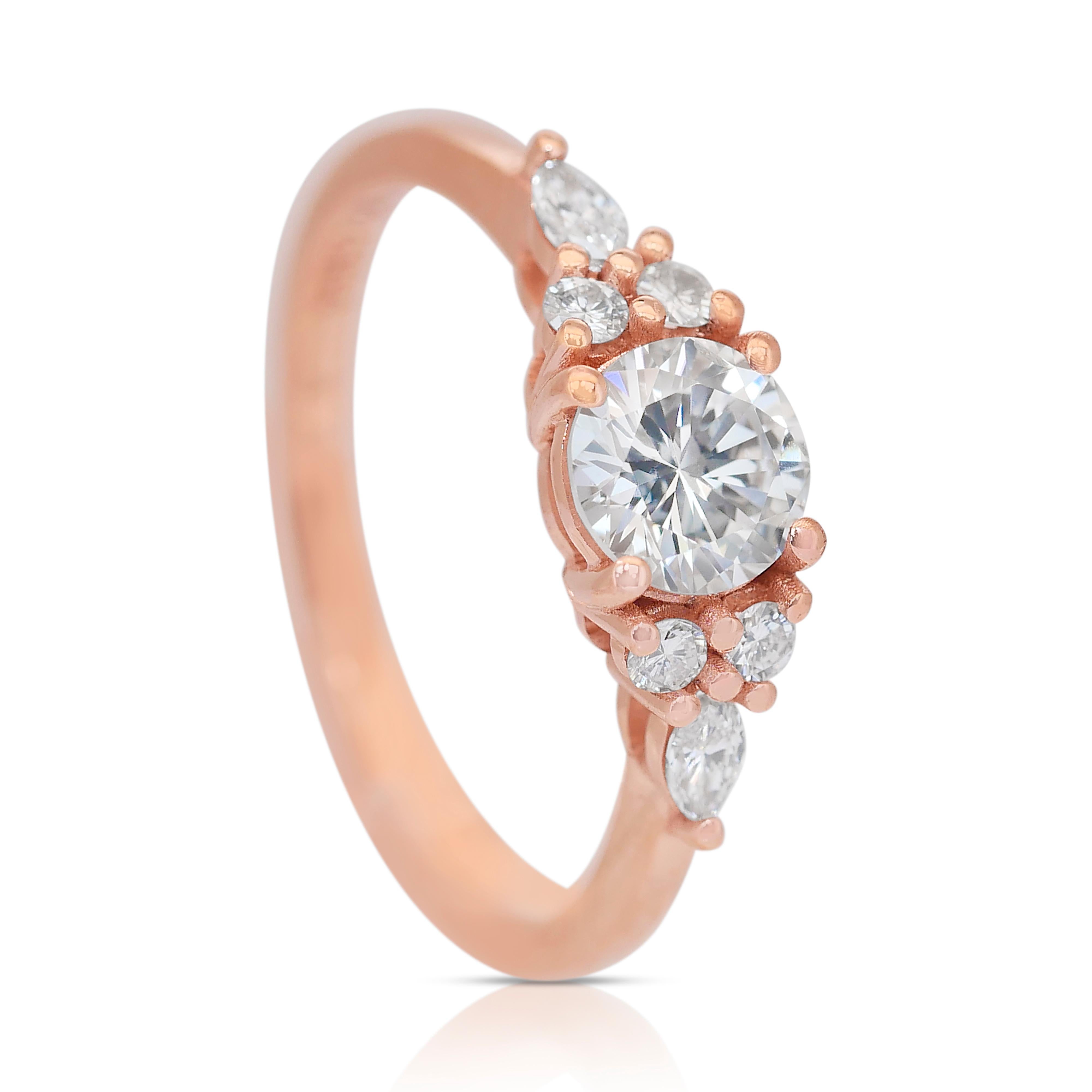 Brilliant 0.97ct Diamonds Pave Ring in 18k Rose Gold - IGI Certified For Sale 2