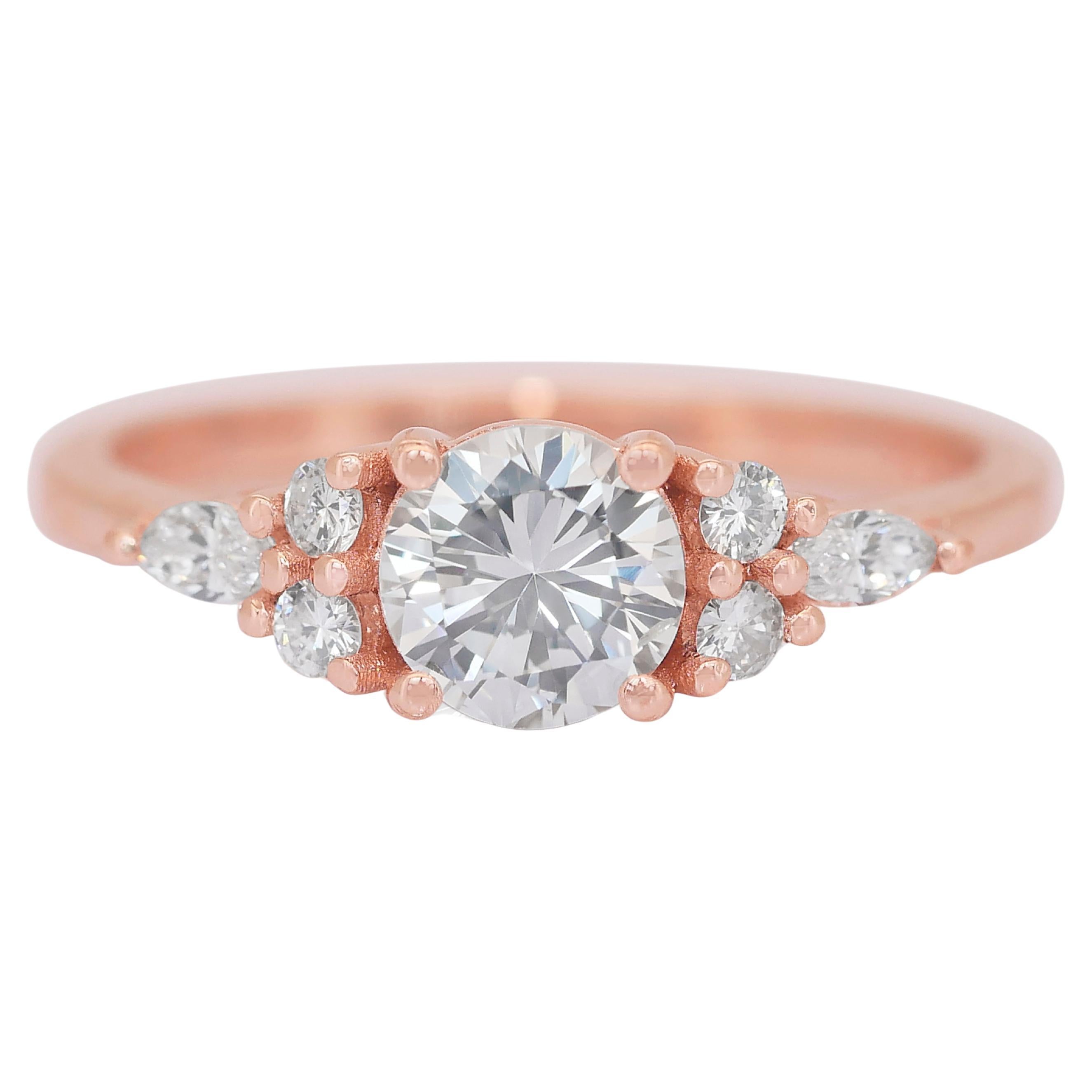 Brillant 0,97ct Diamanten Pave Ring in 18k Rose Gold - IGI zertifiziert