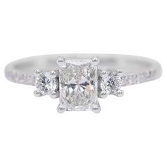 Brilliant 0.98ct Diamonds 3-Stone Ring in 18k White Gold - IGI Certified