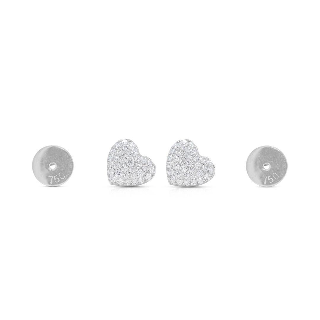 Brilliant 0.99ct Natural Diamond Heart Earrings in 18K White Gold in vendita 2