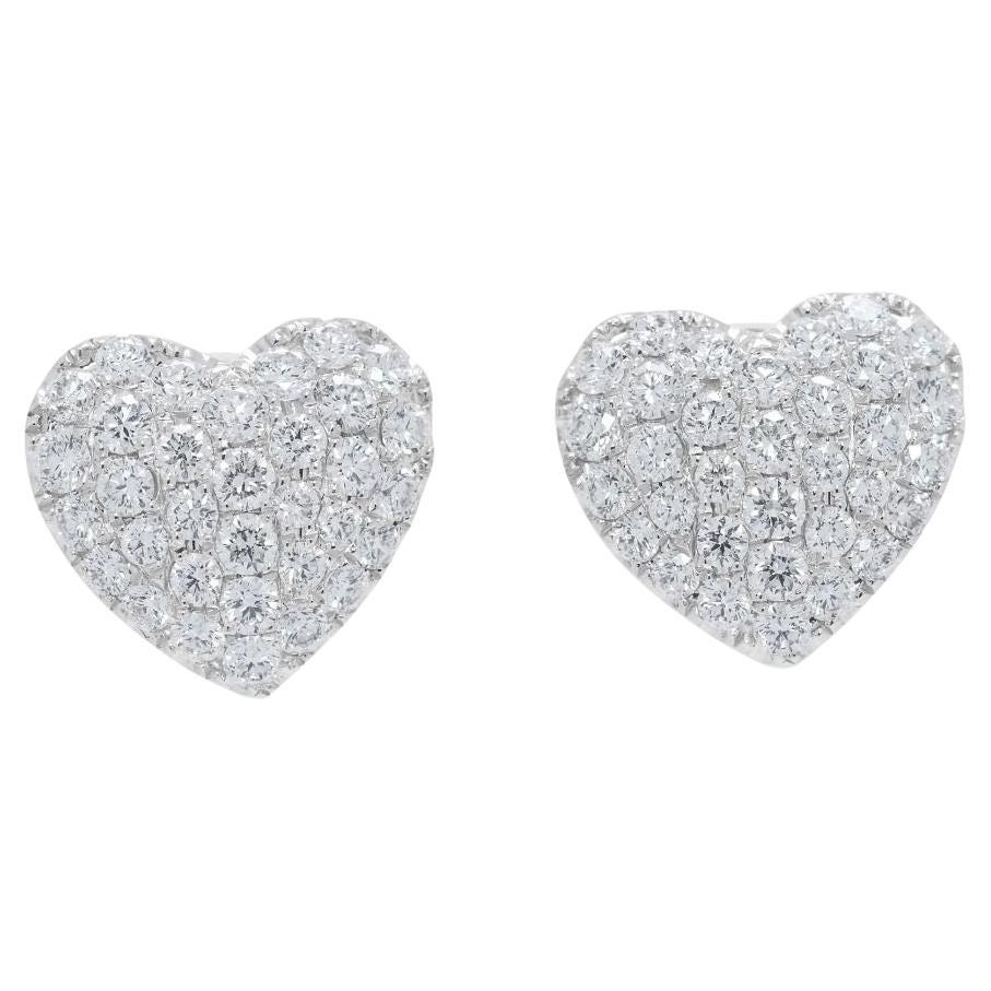 Brilliant 0.99ct Natural Diamond Heart Earrings in 18K White Gold