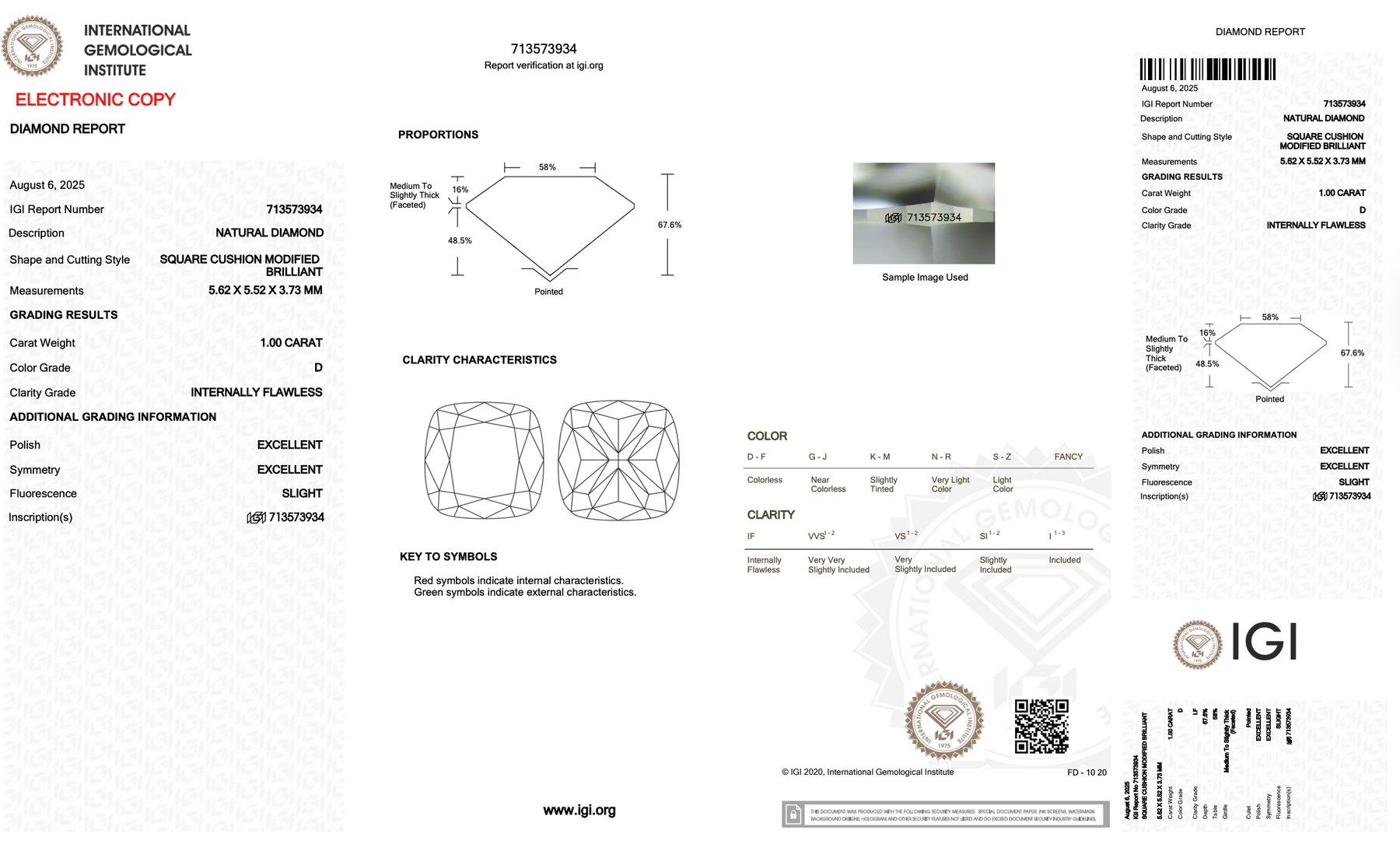 Brillant 1.00ct Doppelt exzellenter Idealschliff kissenförmiger Diamant (Kissenschliff) im Angebot
