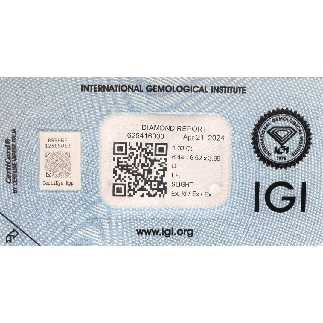 Brilliante 1,03ct Ideal Cut Round Diamond - IGI Certified en vente 2