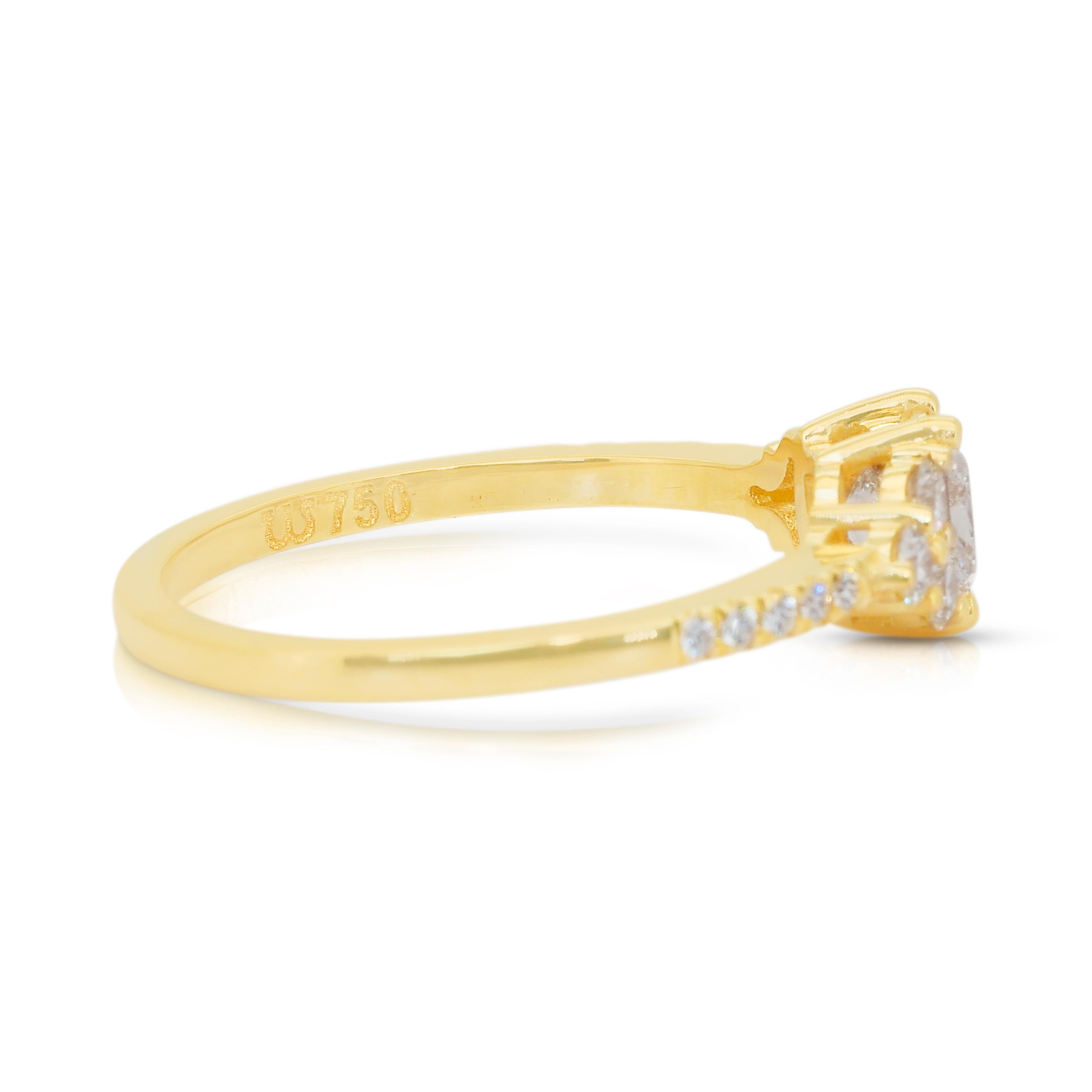 Taglio cuscino Anello con pavé di diamanti da 1,10 carati in oro giallo 18k - Certificato IGI in vendita