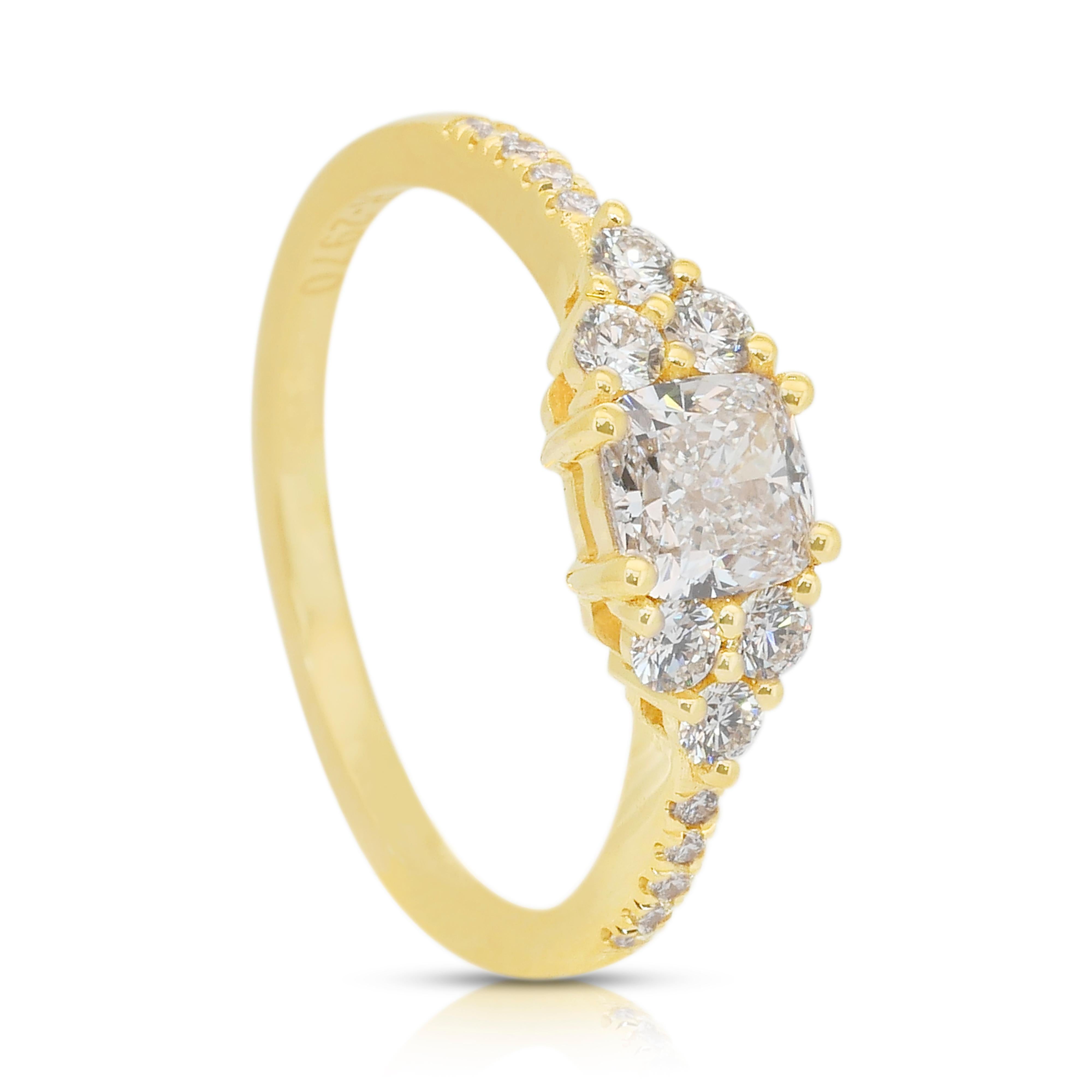 Anello con pavé di diamanti da 1,10 carati in oro giallo 18k - Certificato IGI in vendita 2
