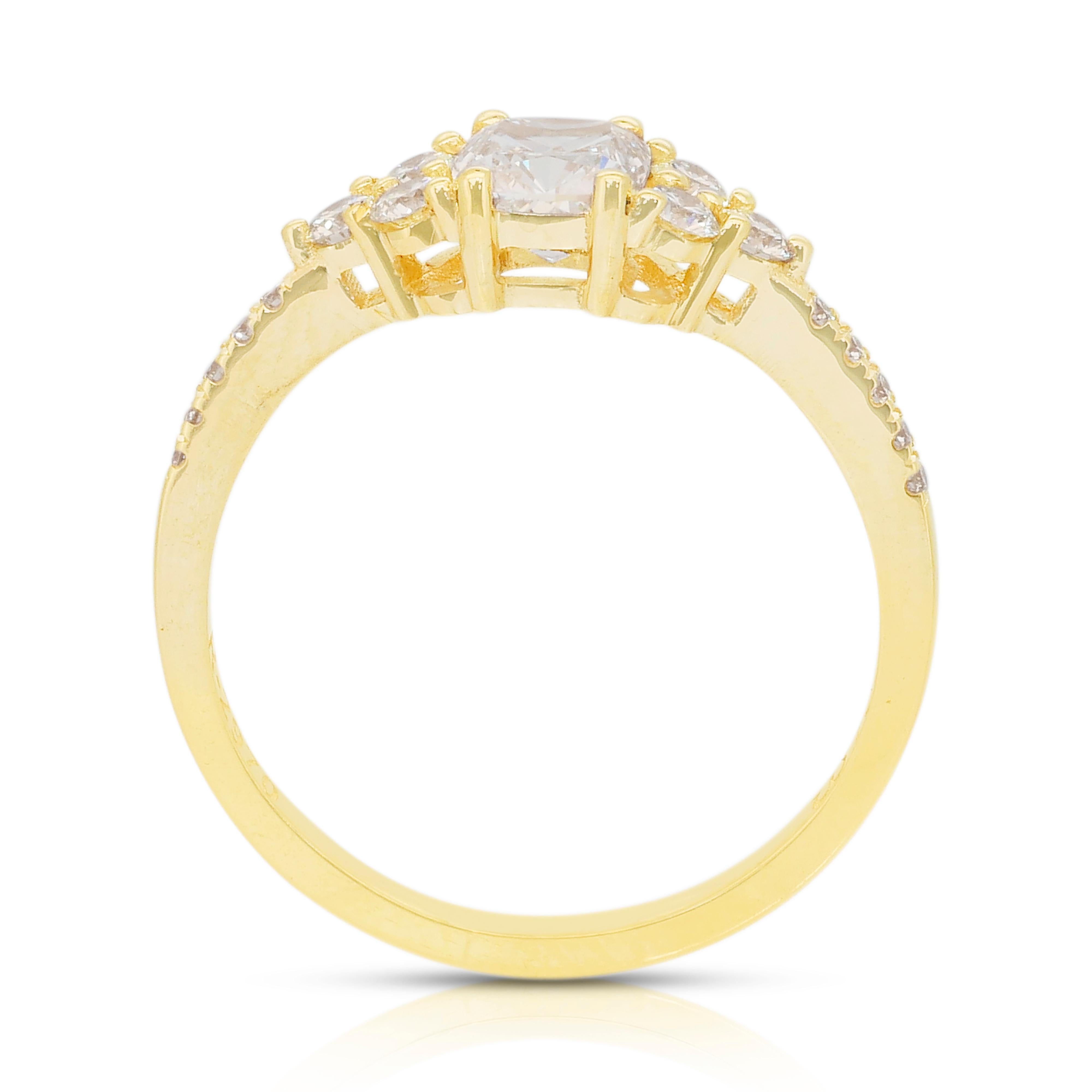 Anello con pavé di diamanti da 1,10 carati in oro giallo 18k - Certificato IGI in vendita 3