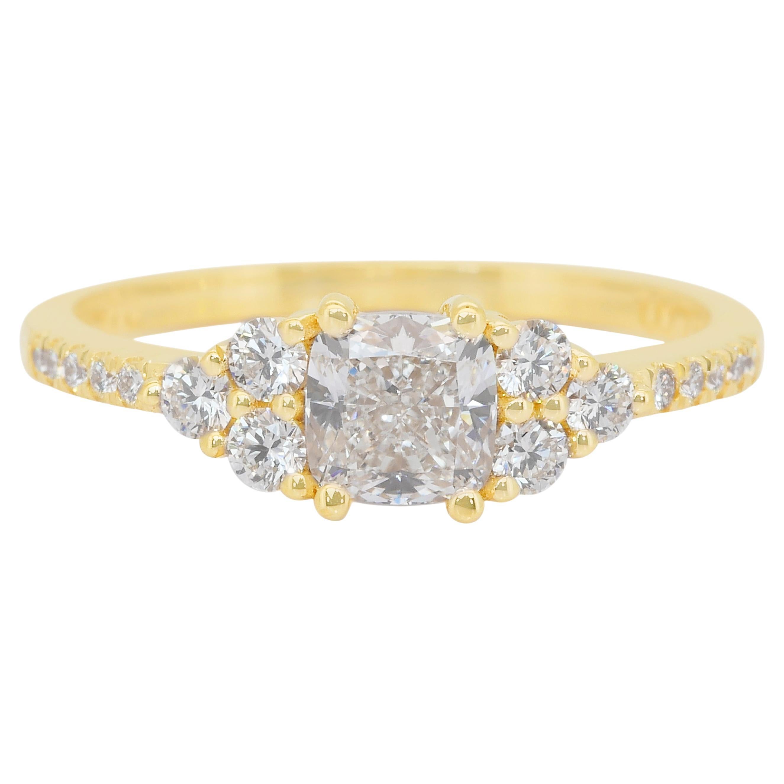 Anello con pavé di diamanti da 1,10 carati in oro giallo 18k - Certificato IGI
