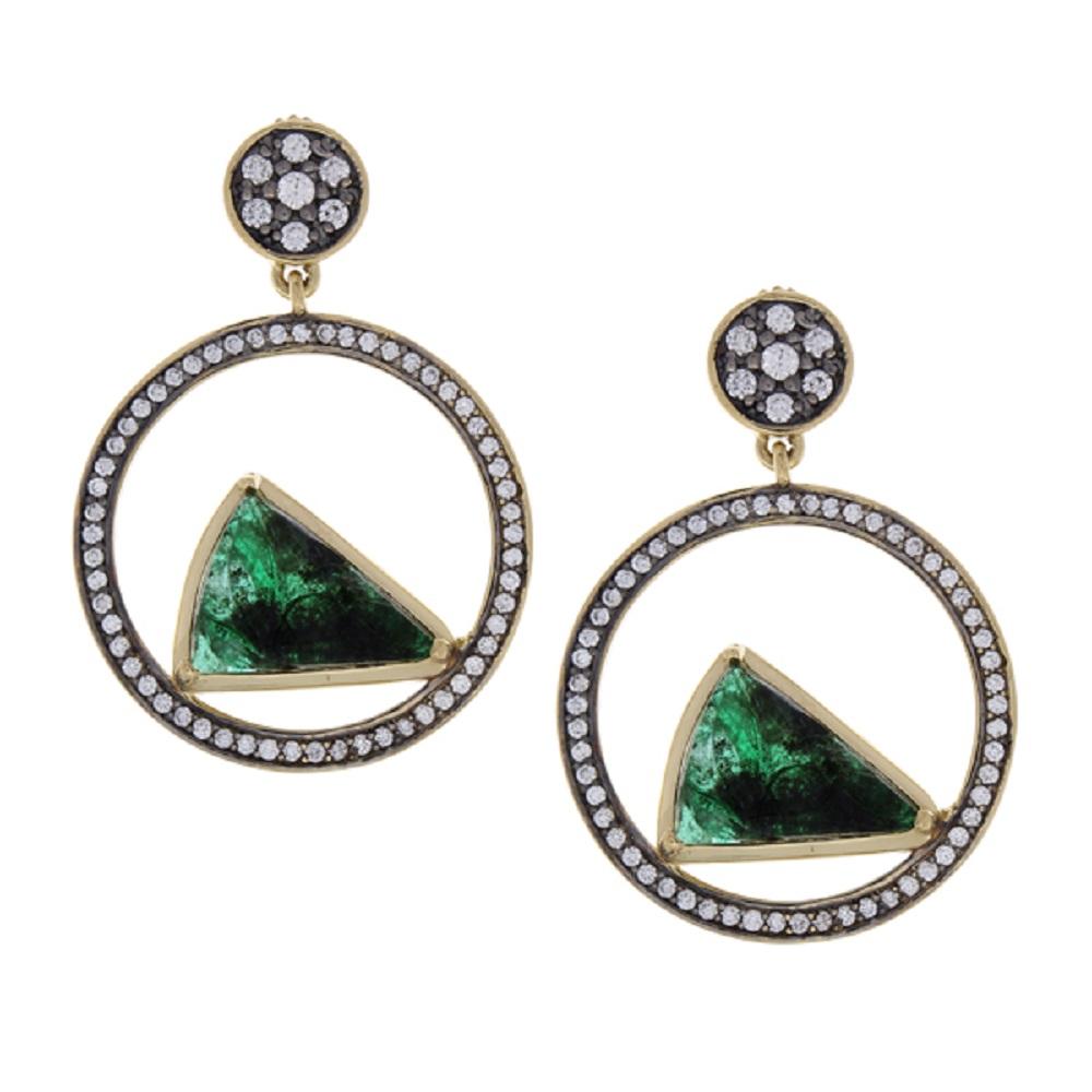 Pendientes de oro amarillo de 18 quilates con esmeralda verde brillante de 11,25 quilates y diamantes Contemporáneo en venta
