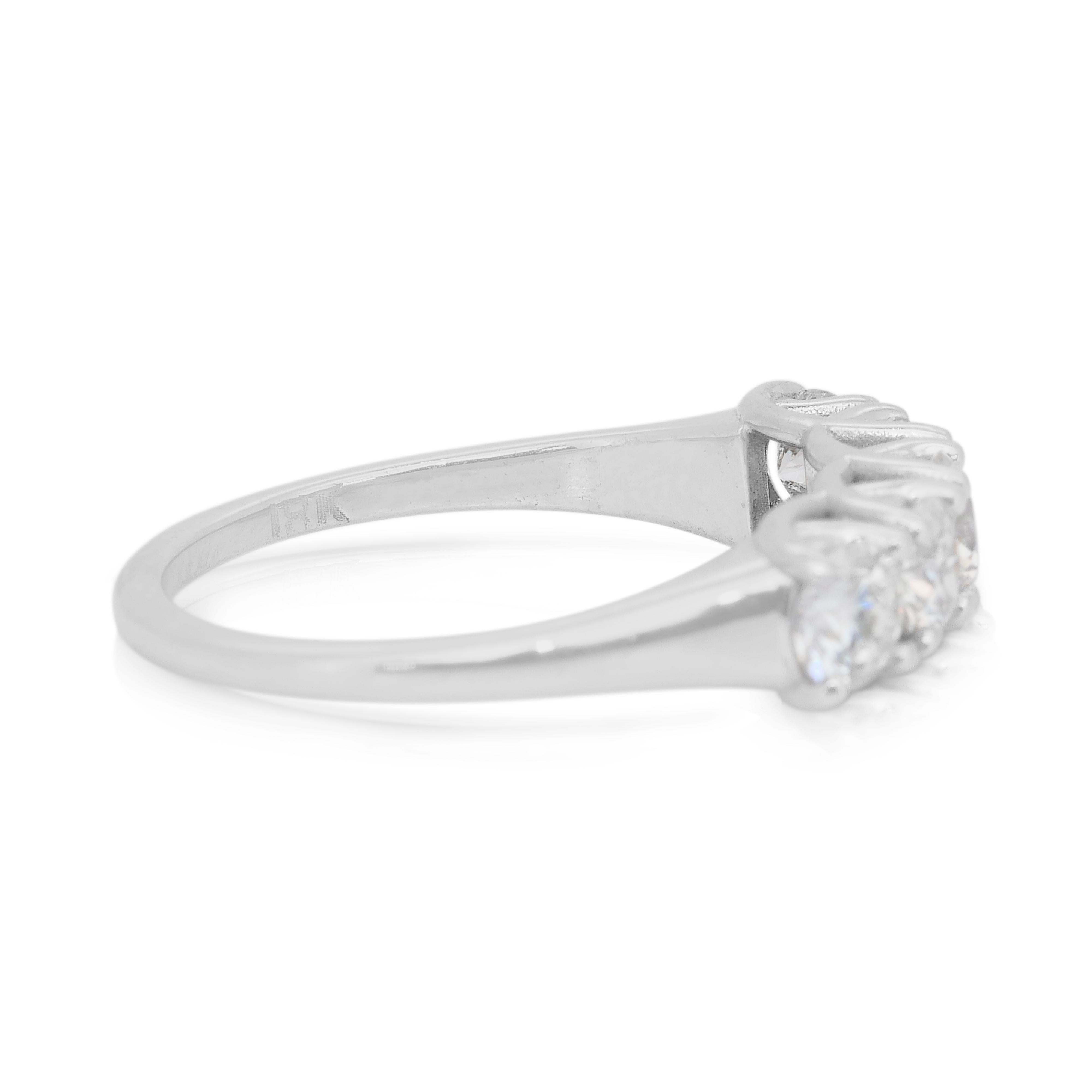 Women's Brilliant 1.12ct Diamonds 5-Stones Ring in 18k White Gold - IGI Certified For Sale
