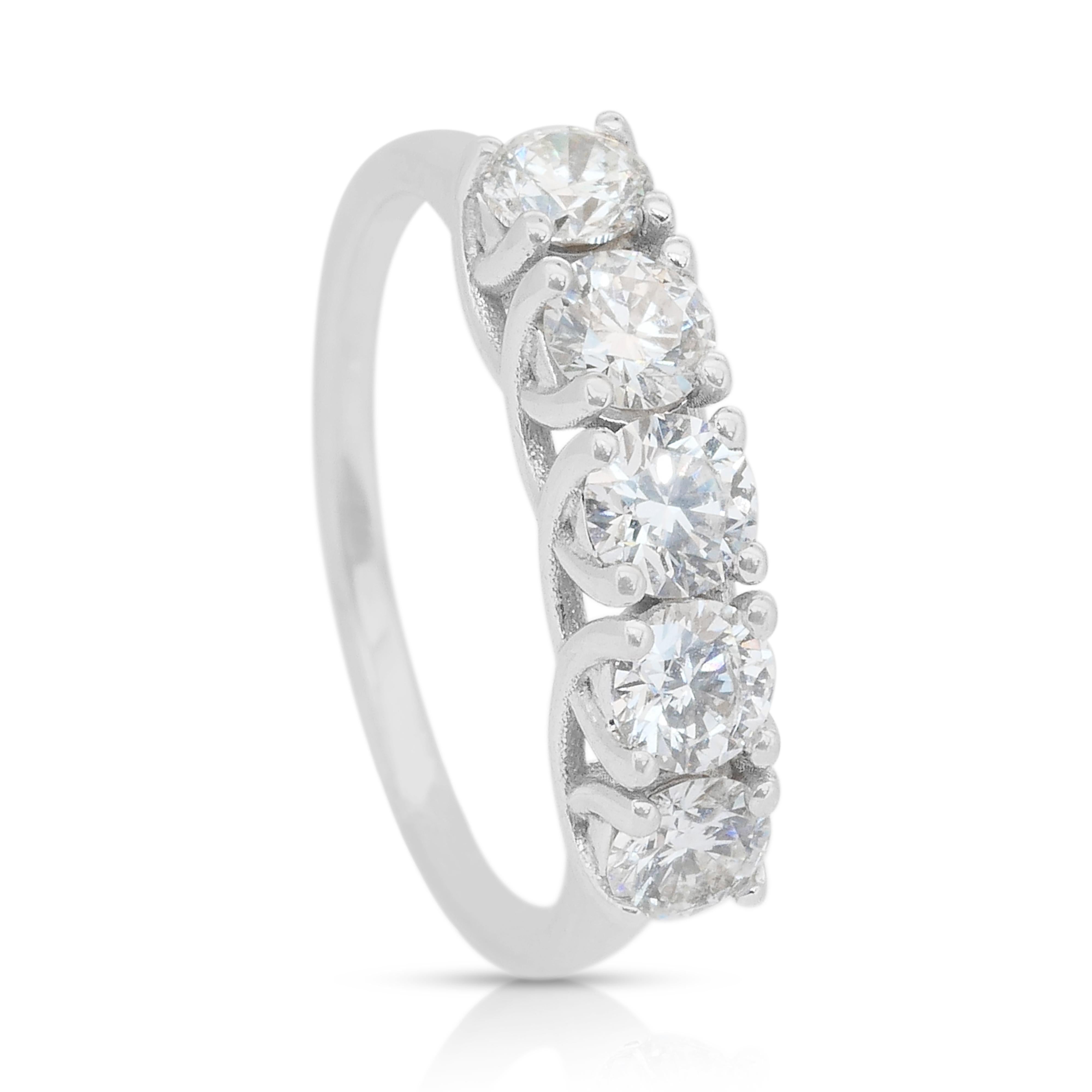 Brilliant 1.12ct Diamonds 5-Stones Ring in 18k White Gold - IGI Certified For Sale 3