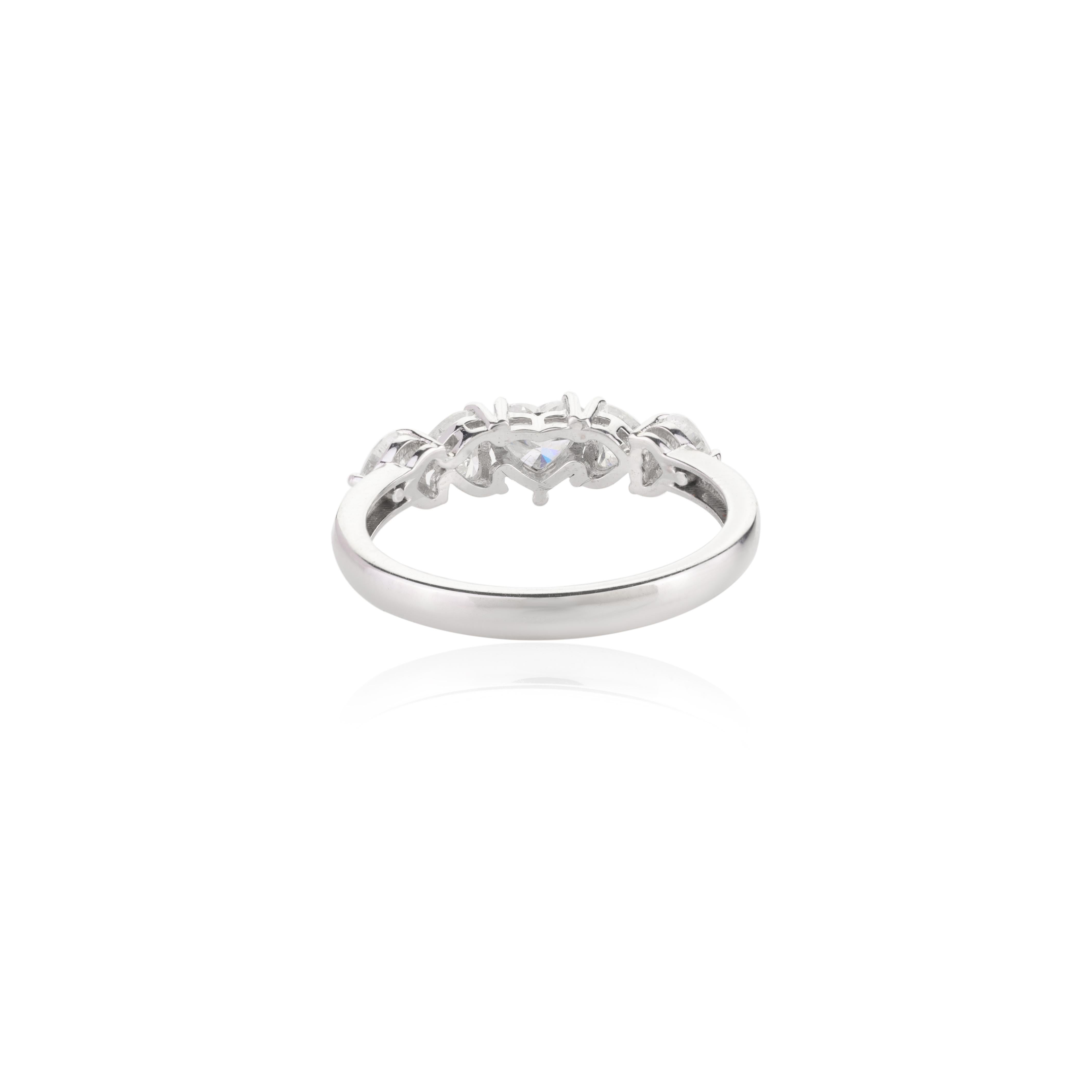 For Sale:  Five Diamond Heart Engagement Band Ring in 18k Solid White Gold 5