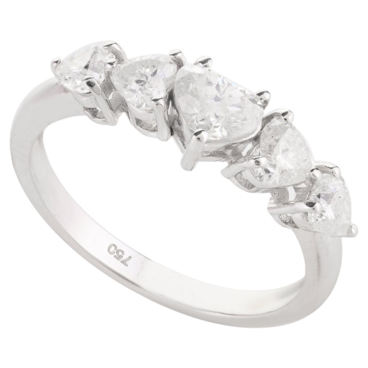 En vente :  Bague de fiançailles à cinq diamants en or blanc massif 18 carats